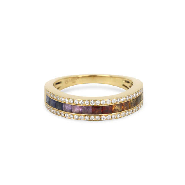 18CT GOLD DIAMOND & SAPPHIRE RING.