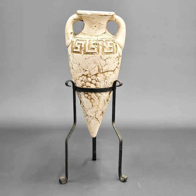 STONEWARE AMPHORA AND STAND.