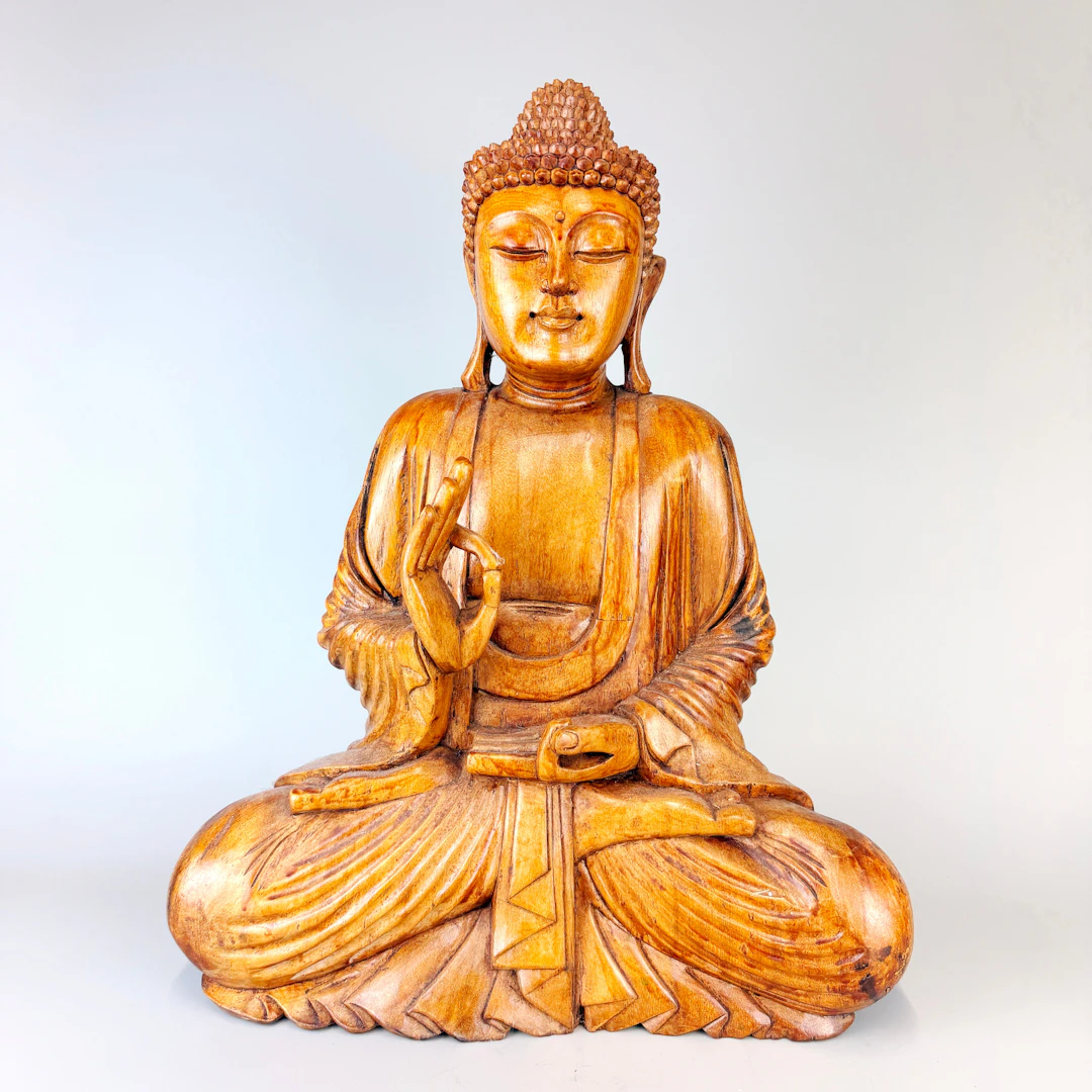 CARVED HARDWOOD BUDDHA.