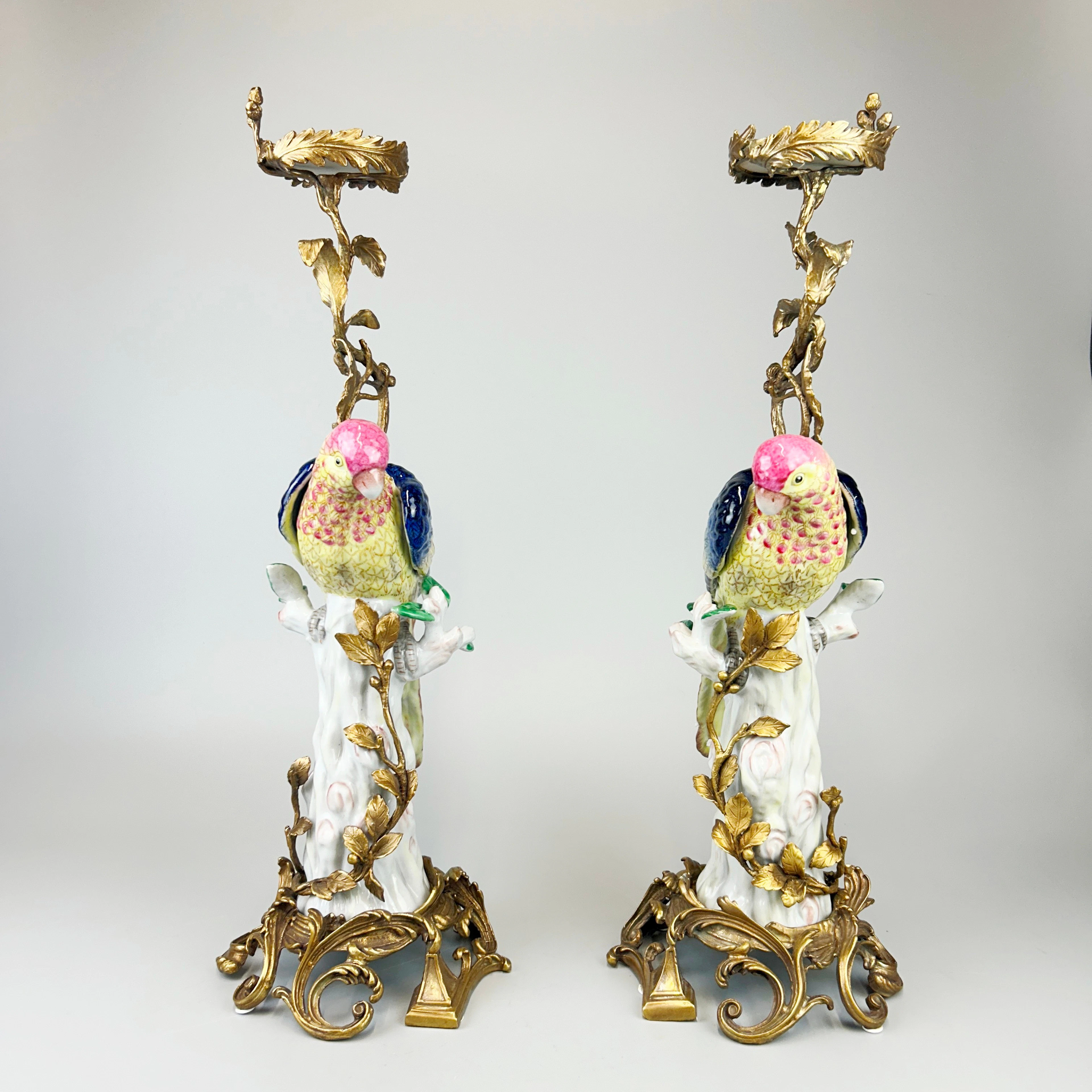 PORCELAIN & ORMOLU CANDLE HOLDERS.