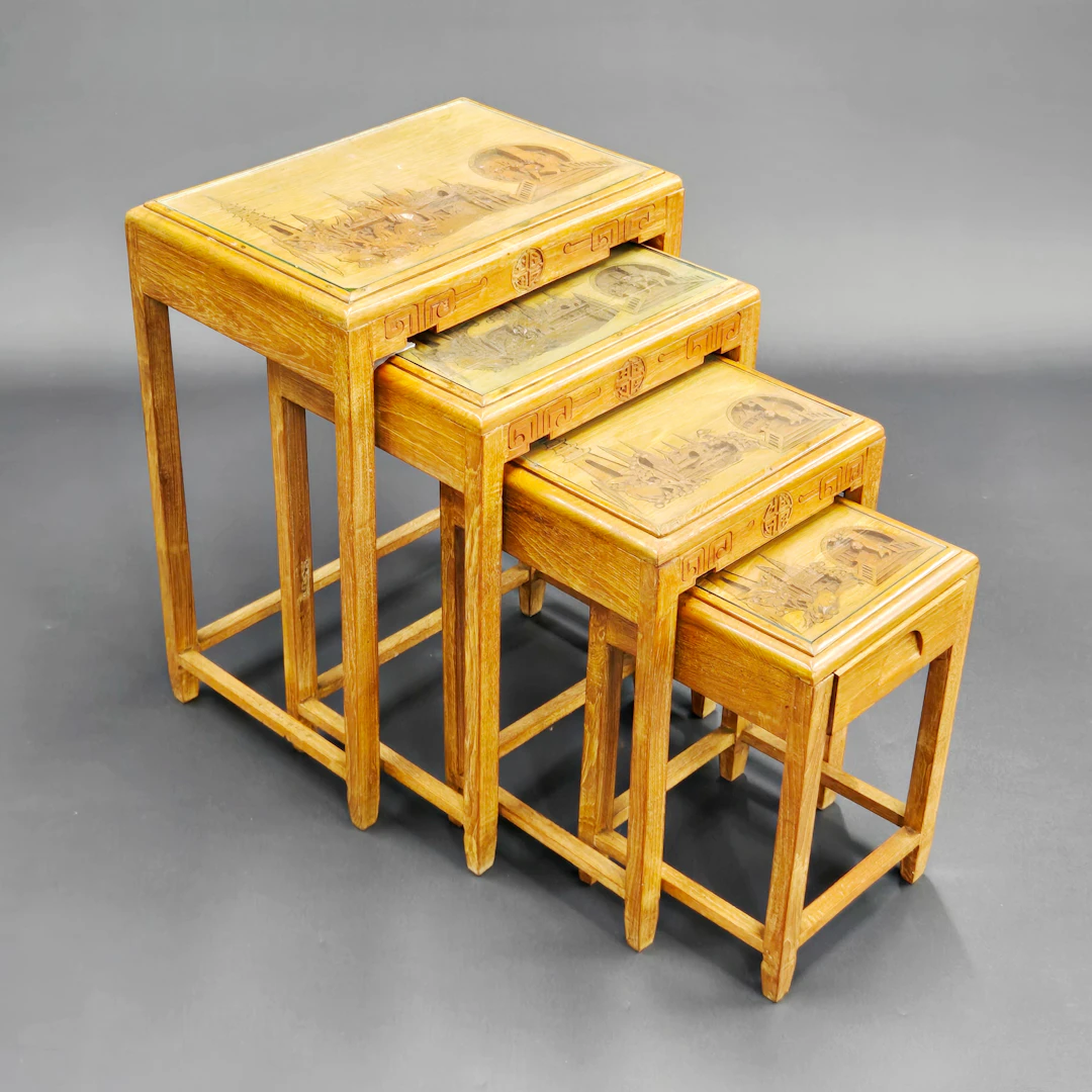 ORIENTAL TEAK NEST OF TABLES.