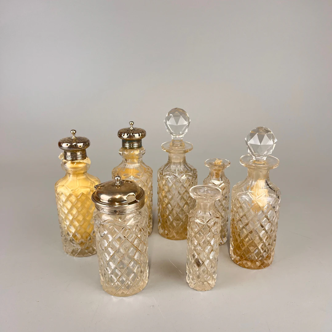 SILVER MOUNTED AND OTHER CRUET BOTTLES.