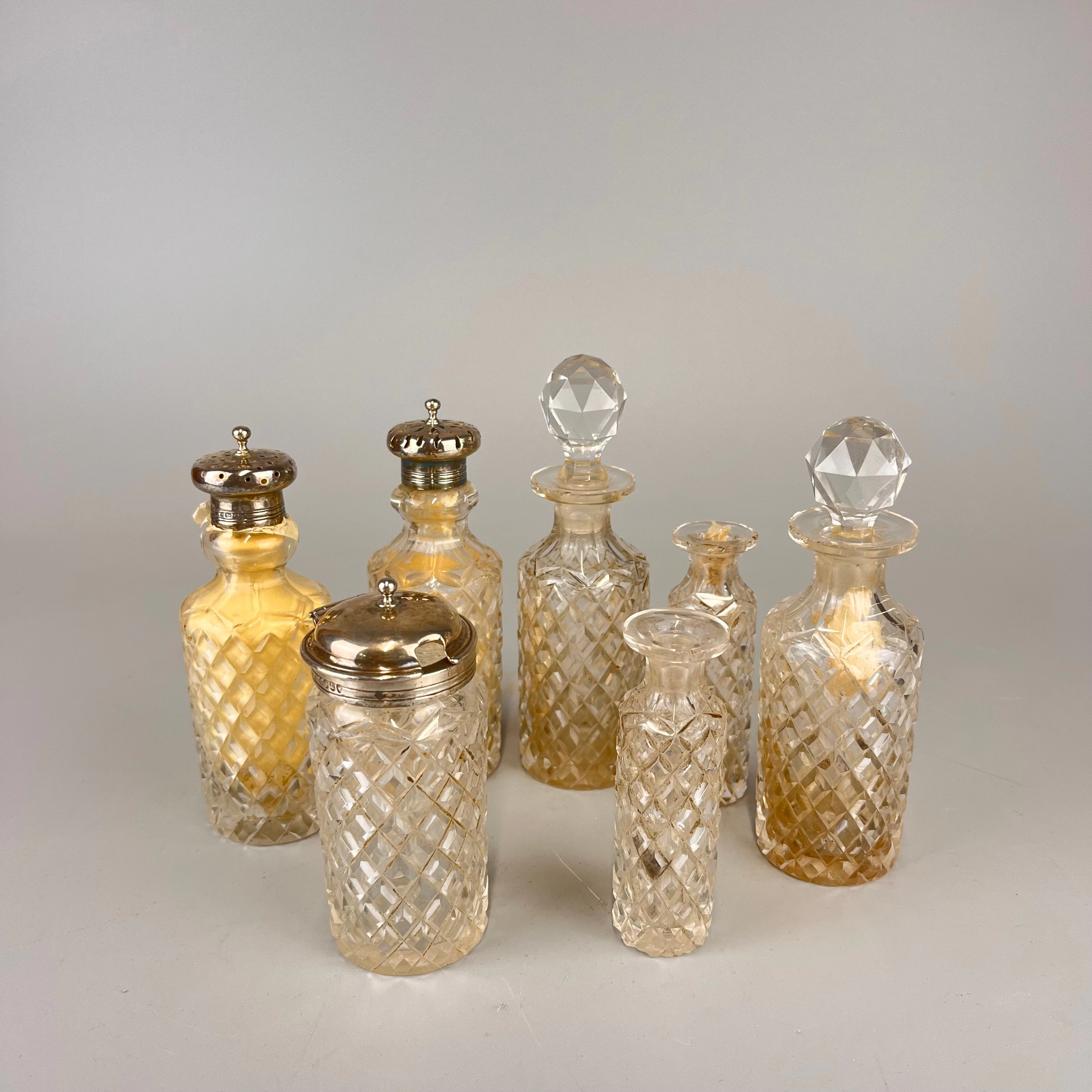 SILVER MOUNTED AND OTHER CRUET BOTTLES.