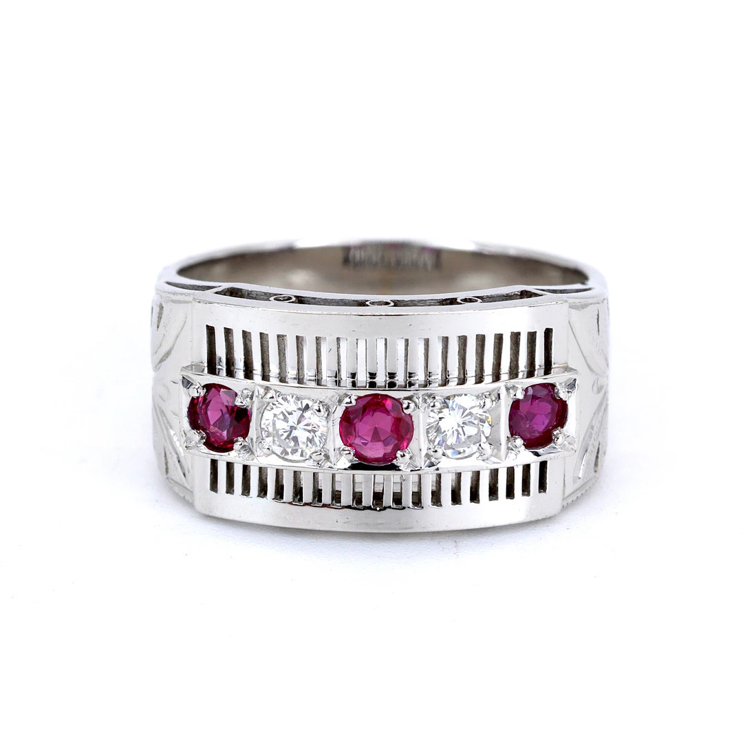 PLATINUM RUBY & DIAMOND RING.