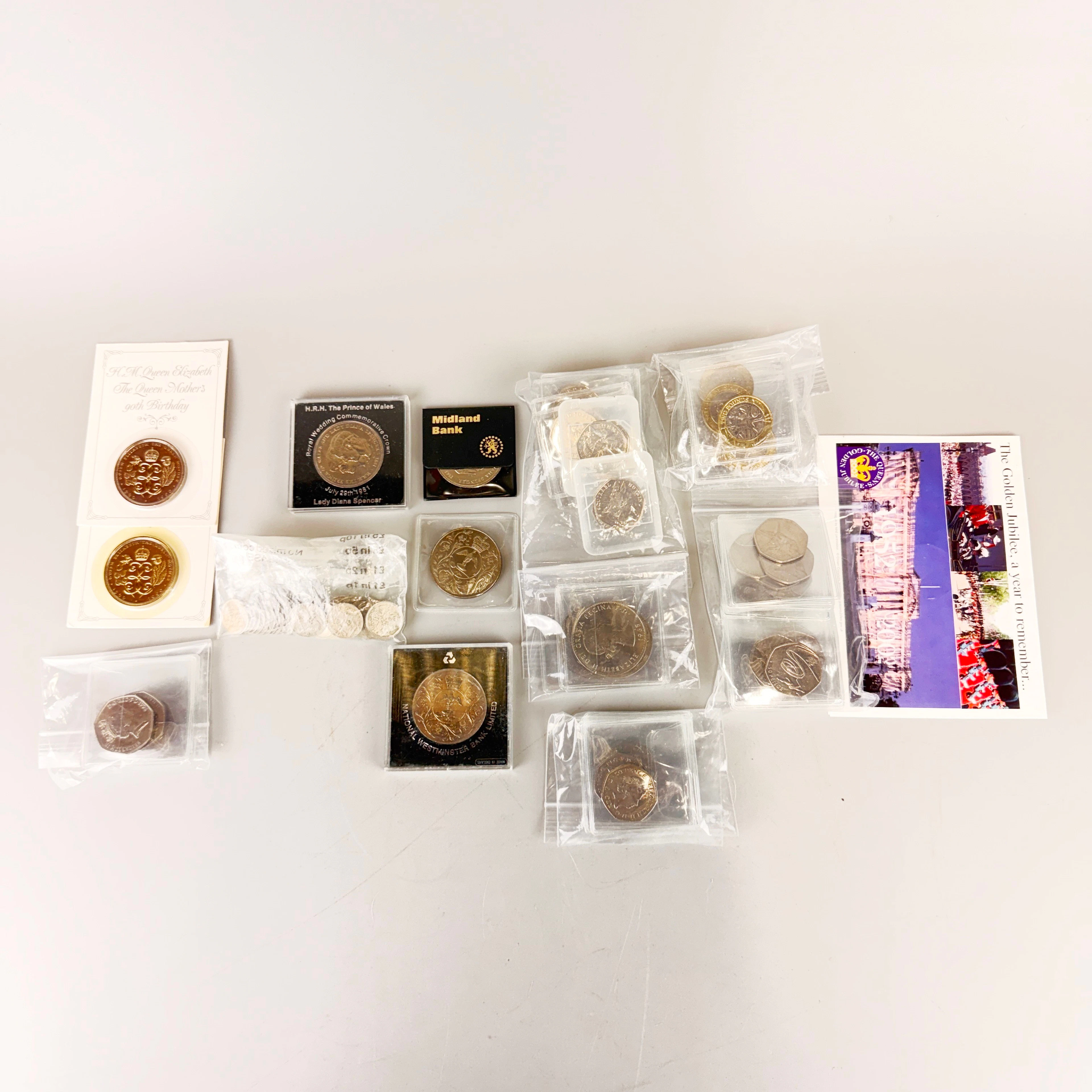 MIXED COMMEMORATIVE COINS ETC.