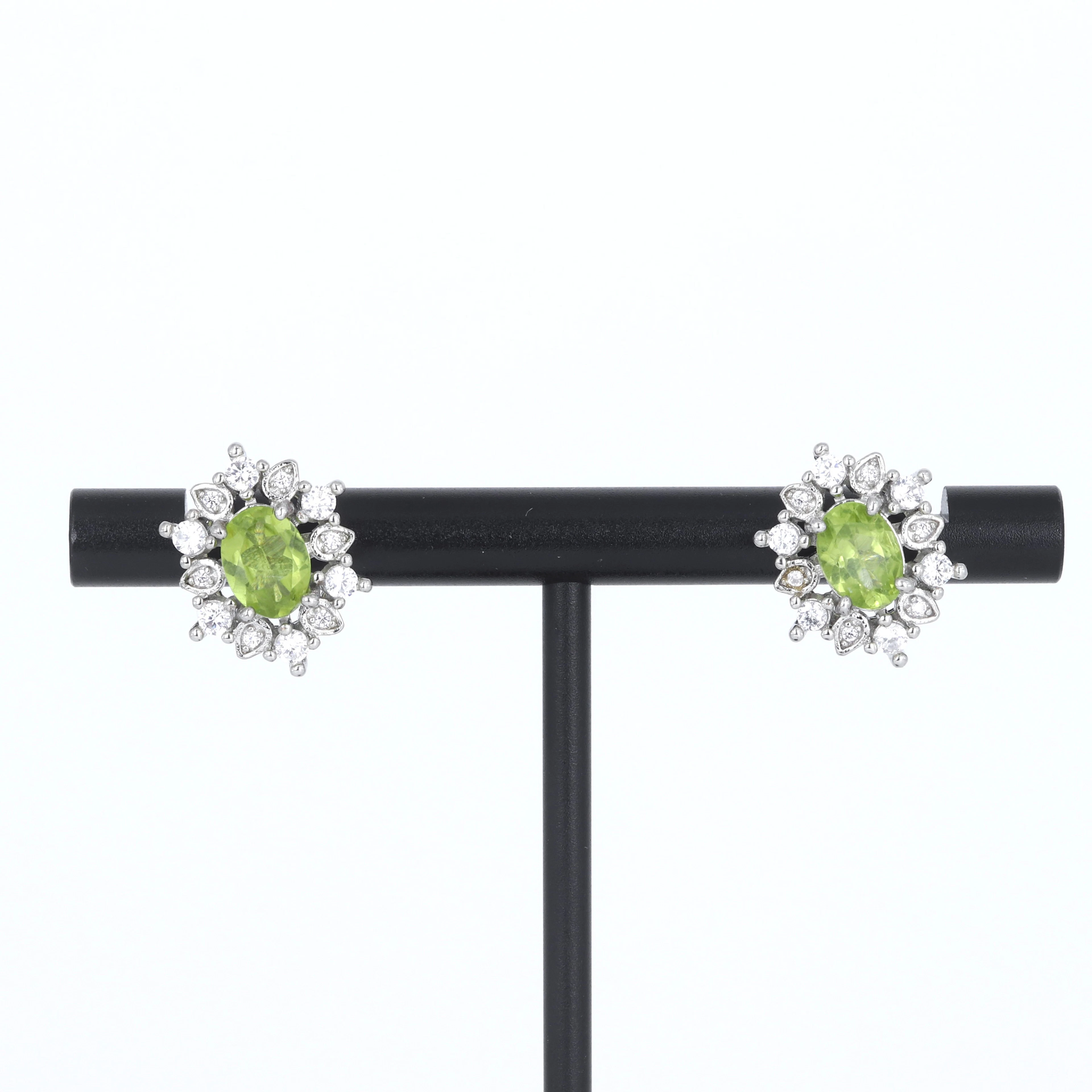 SILVER PERIDOT & ZIRCONIA STUDS.