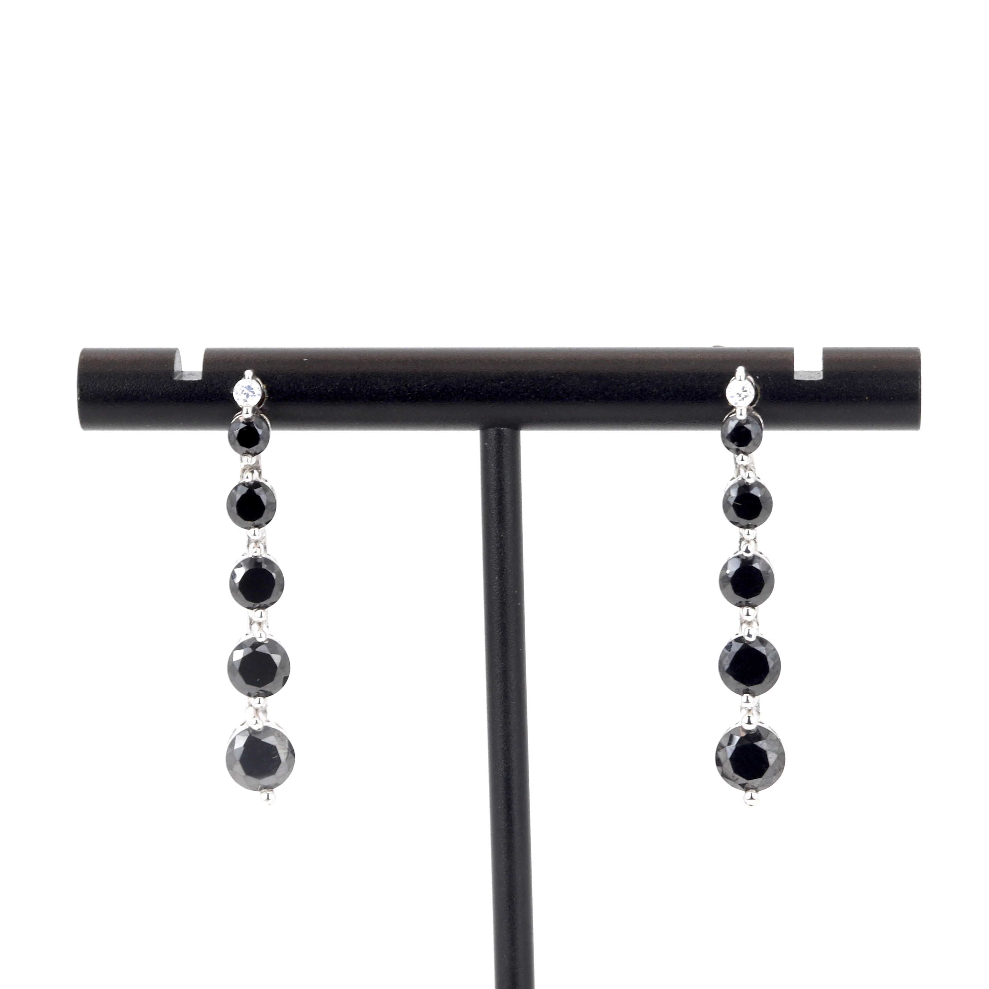 FANCY BLACK DIAMOND DROP EARRINGS.