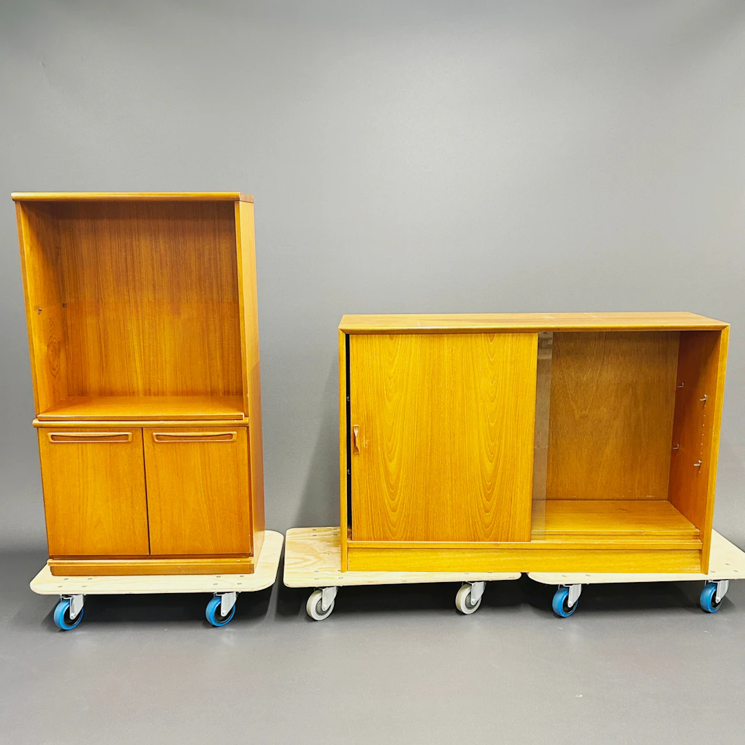 TWO TEAK CABINETS.