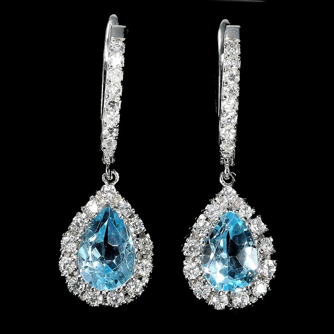 BLUE TOPAZ SILVER DROP EARRINGS.