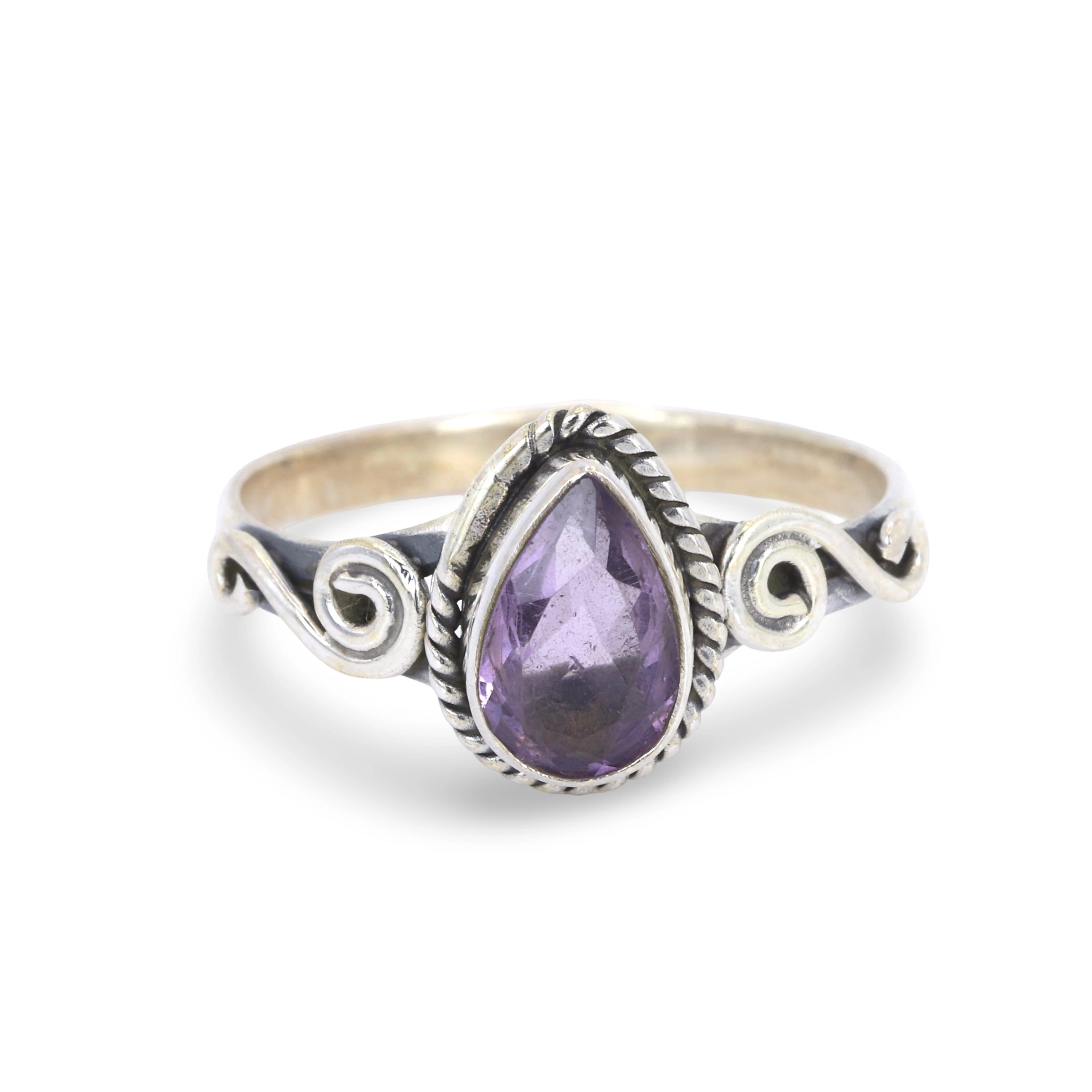 PEAR AMETHYST SILVER RING.