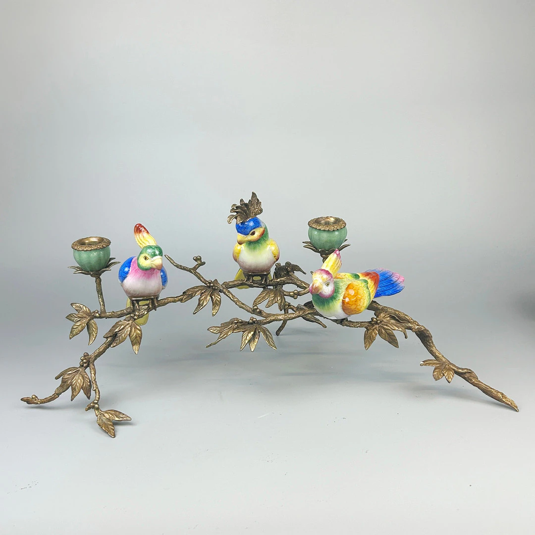 PORCELAIN PARROT CANDELABRA.