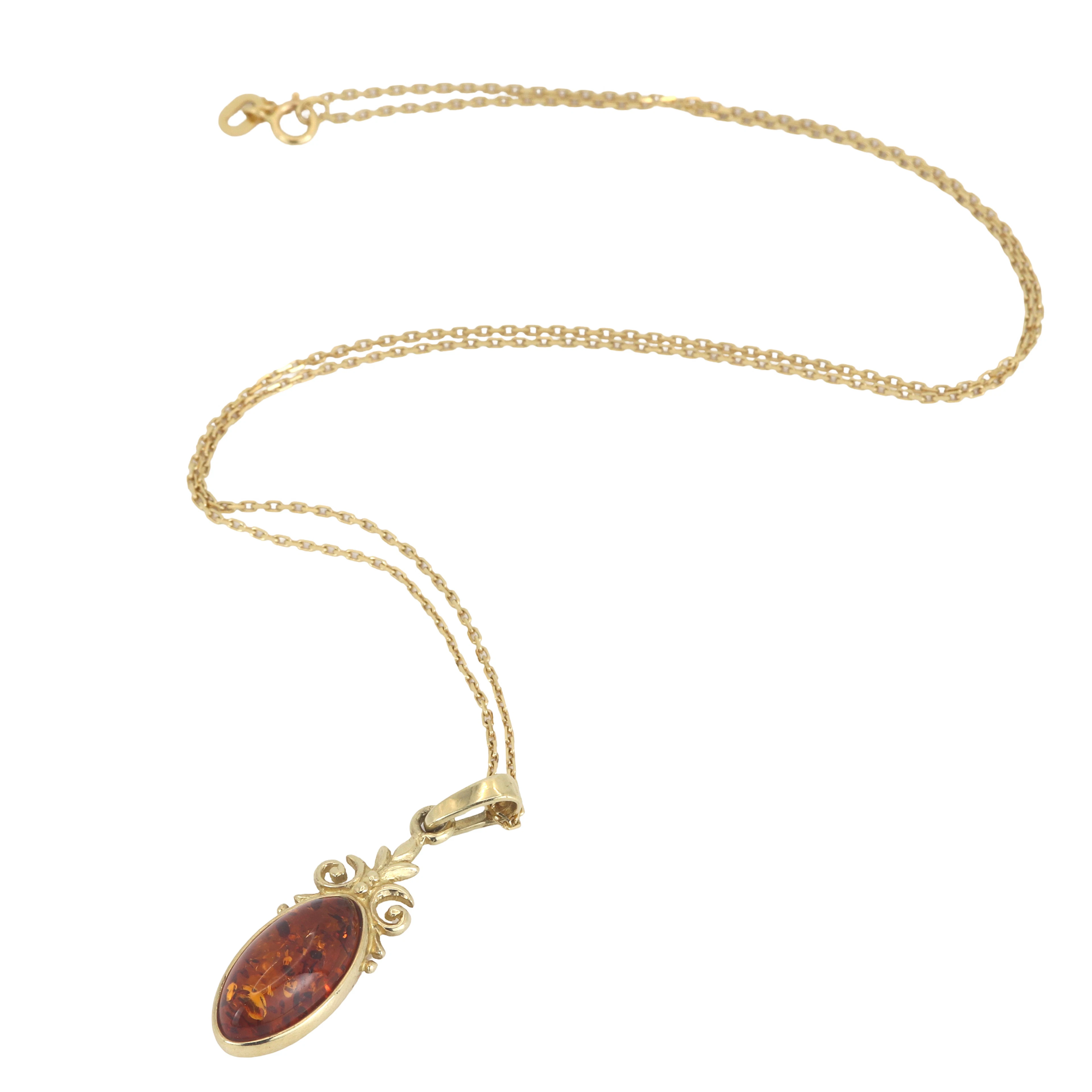 GOLD AMBER PENDANT & CHAIN.