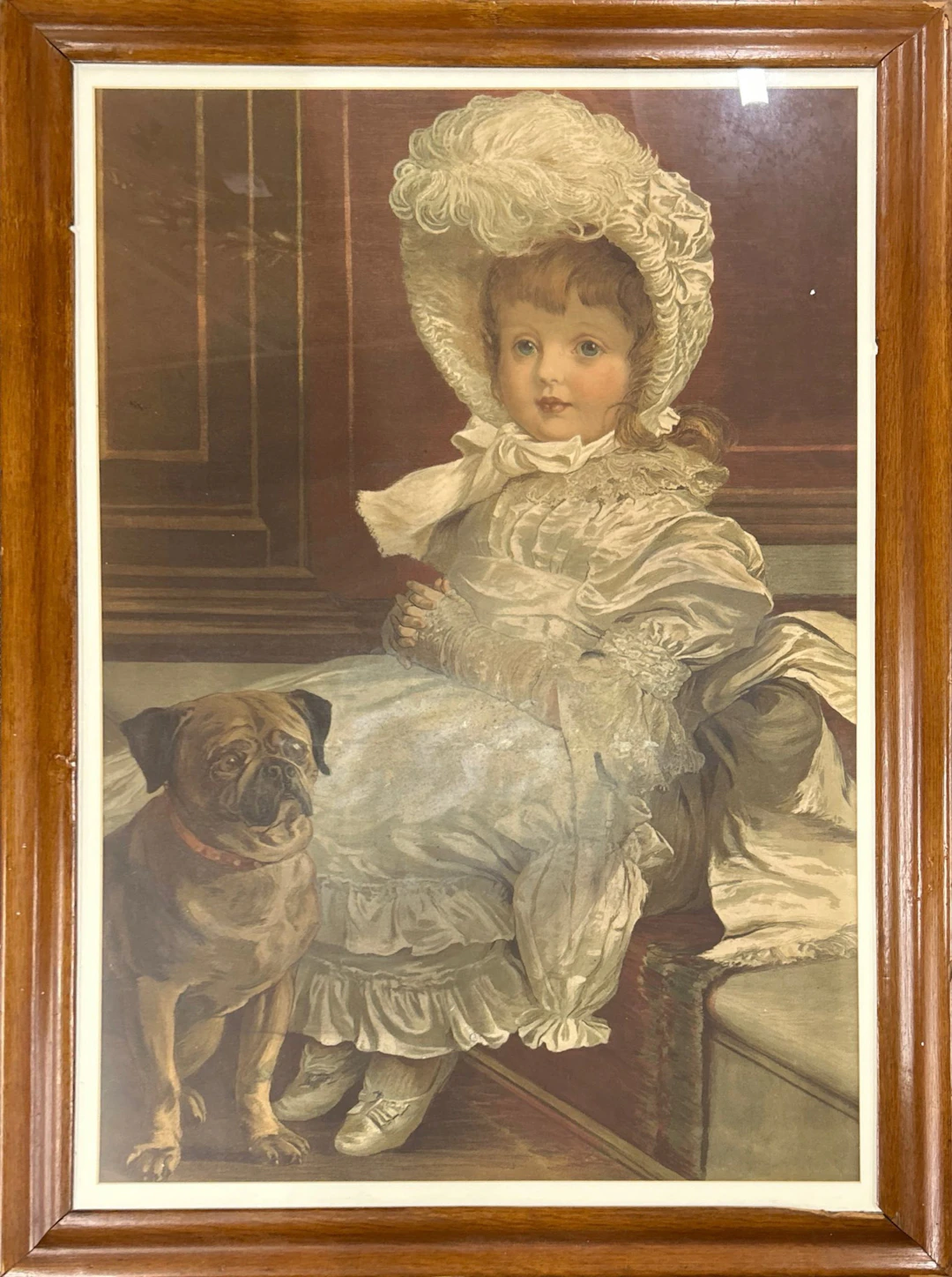 VICTORIAN PRINT OF GIRL & PUG.