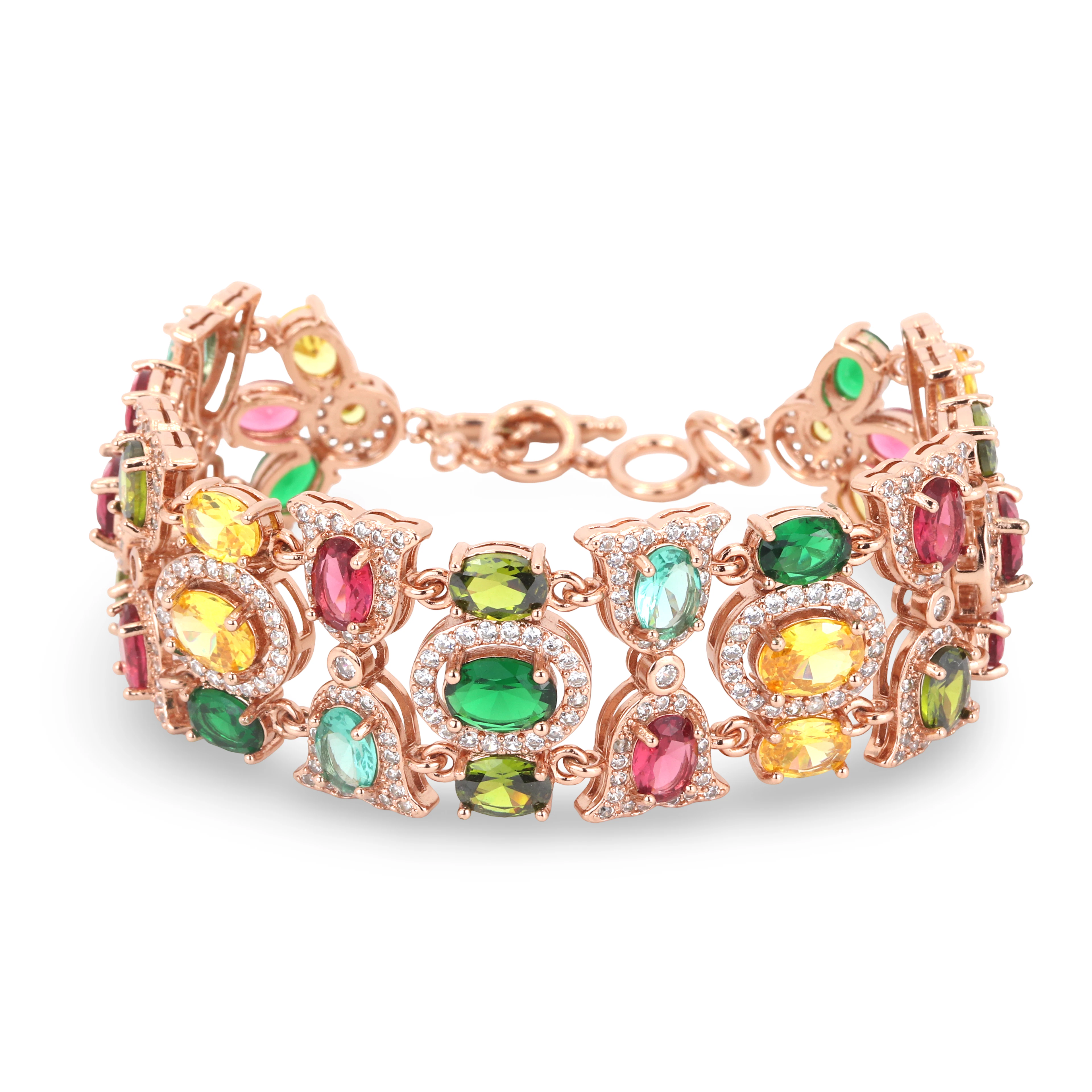 ROSE GILT GEMSTONE SET BRACELET.