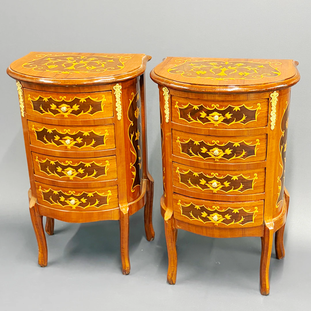 TWO WOODEN BEDSIDE TABLES.