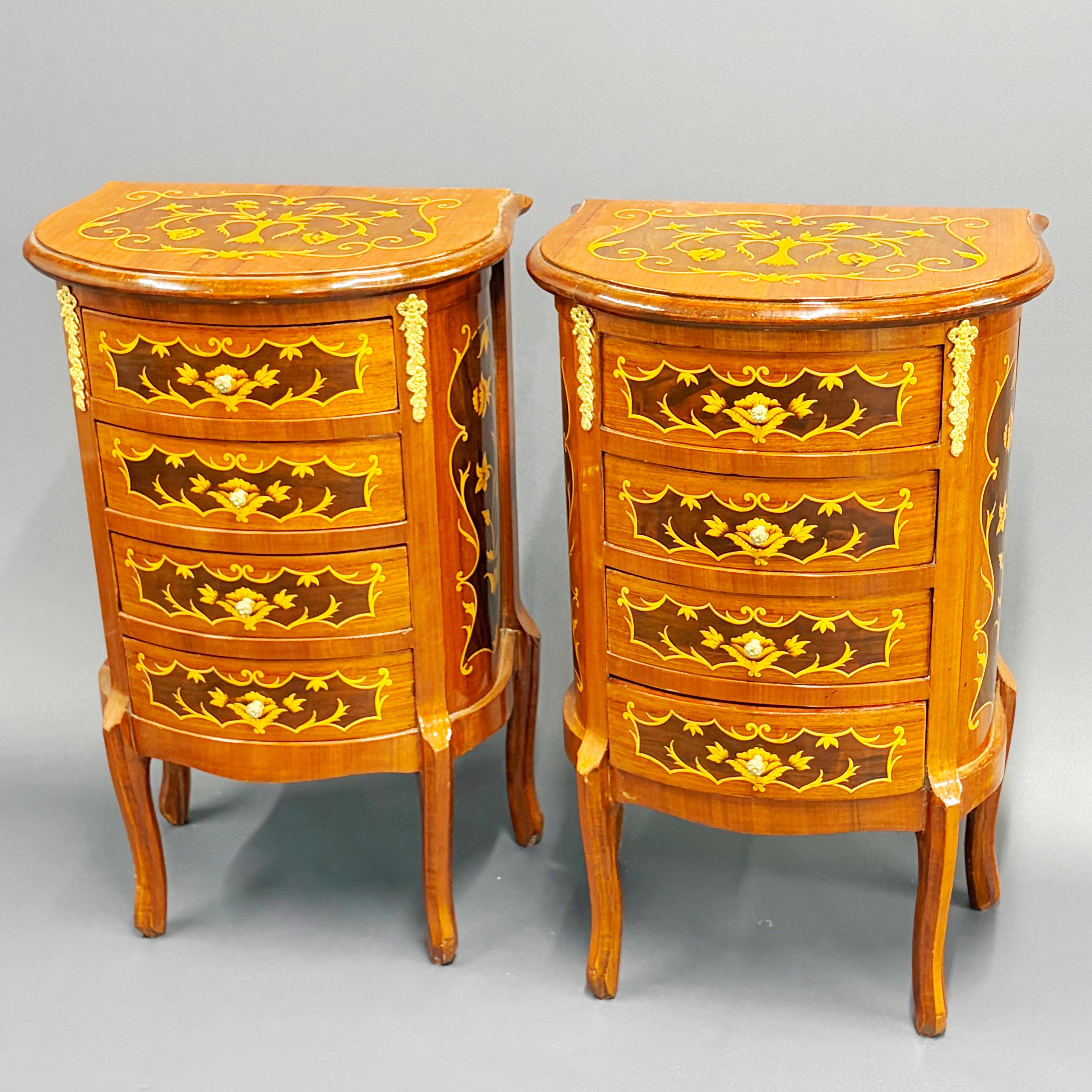 TWO WOODEN BEDSIDE TABLES.