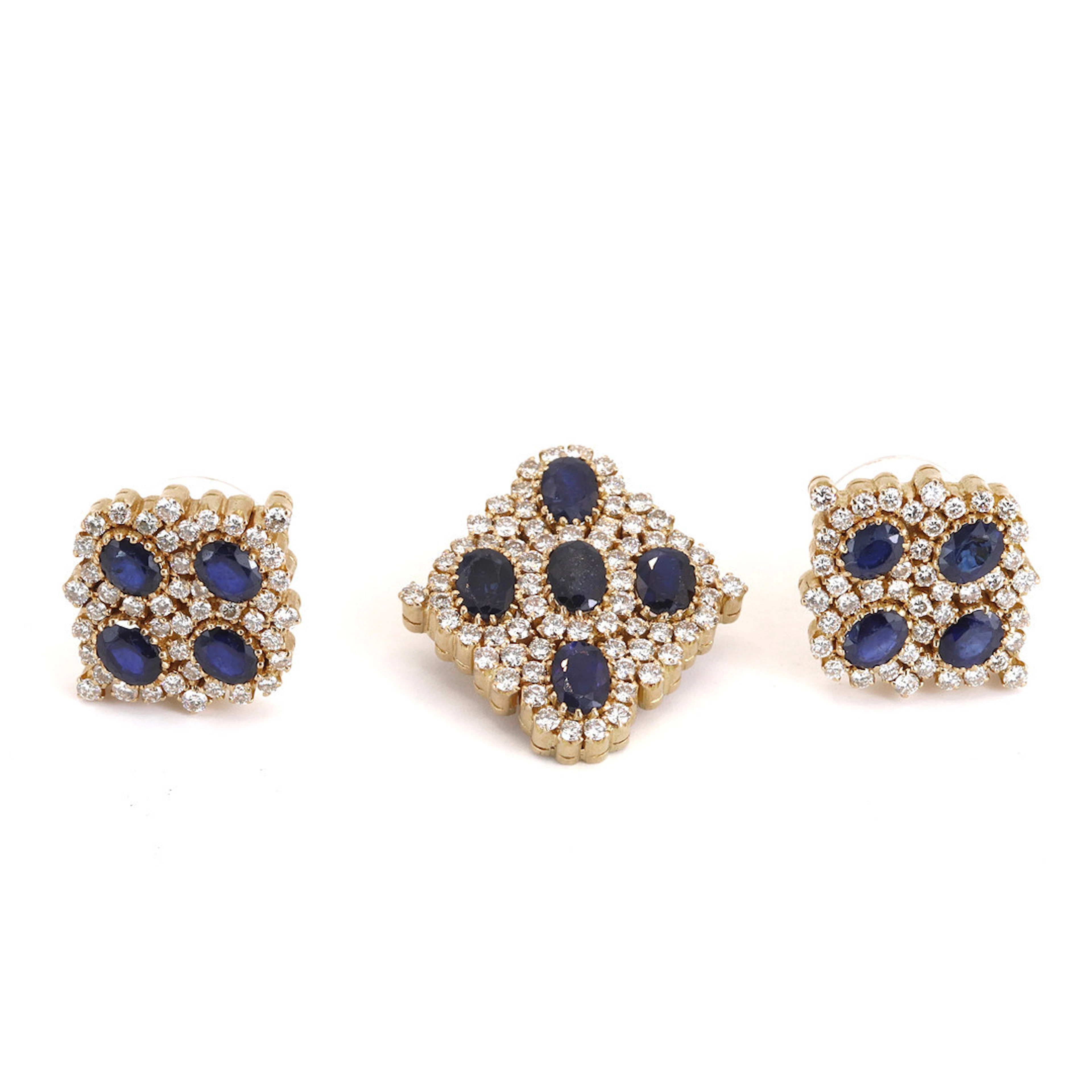 18CT SAPPHIRE & DIAMOND JEWELLERY SET.