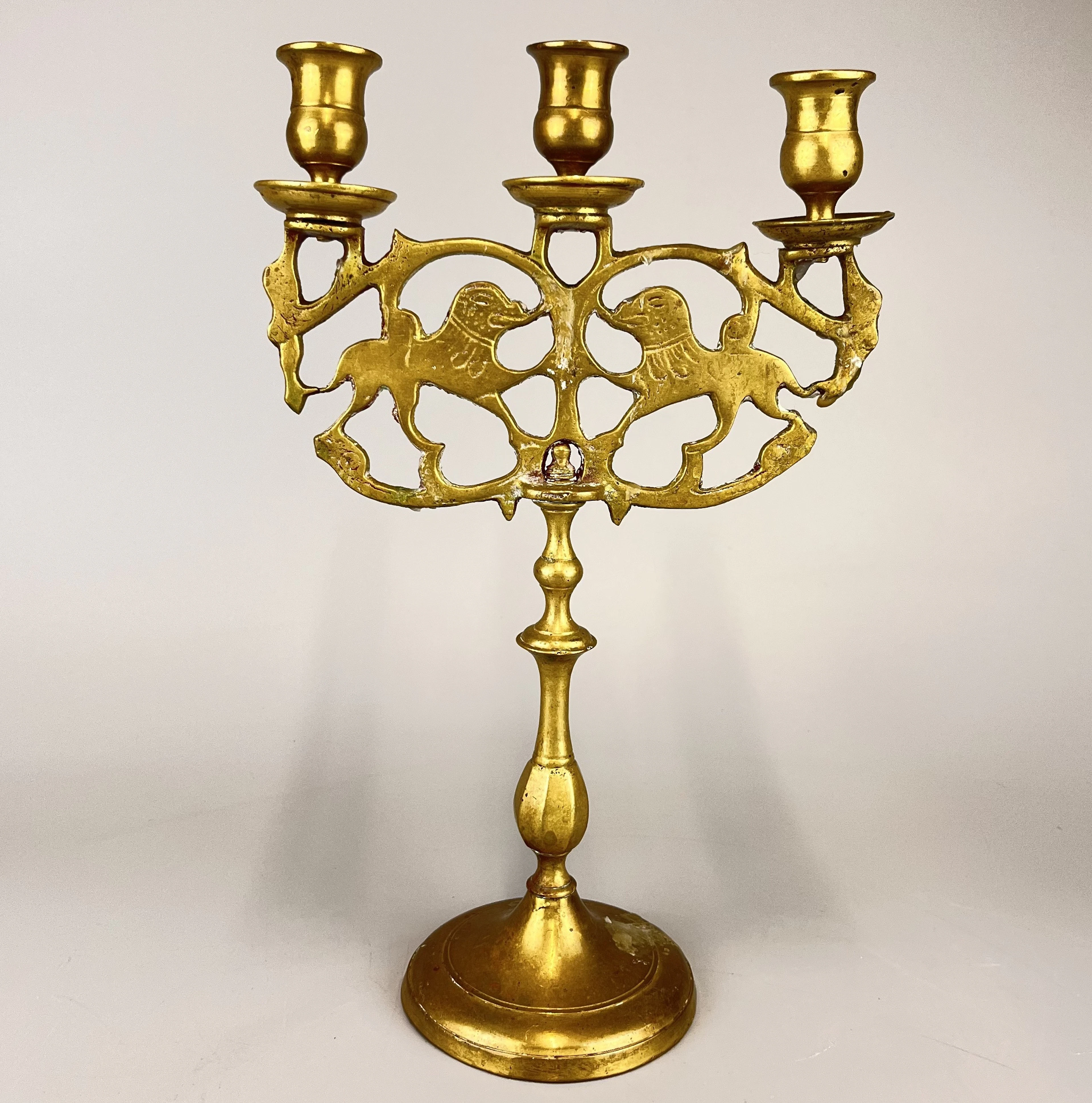 BRASS SHABBAT CANDLE HOLDER.