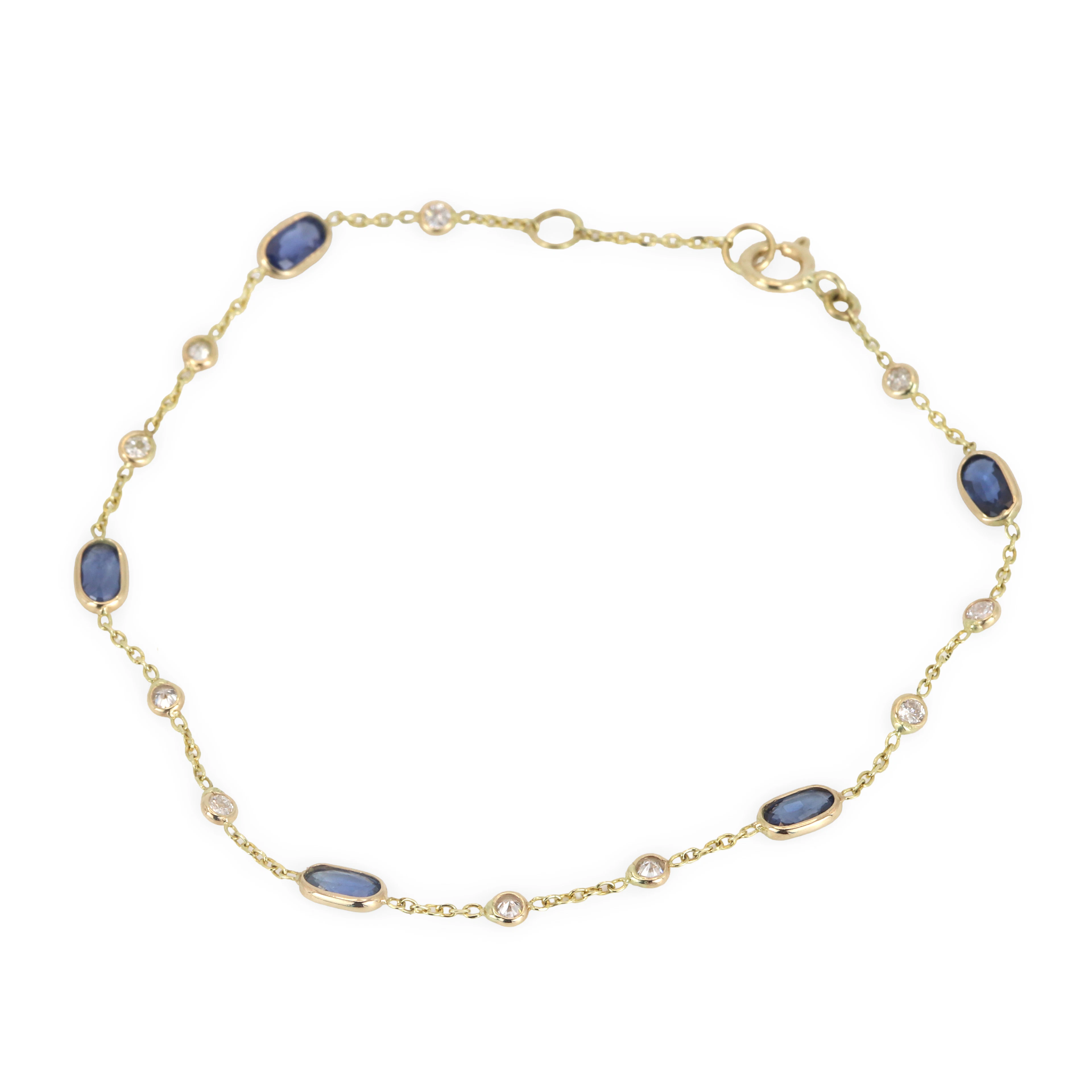 14CT GOLD SAPPHRE & DIAMOND BRACELET.