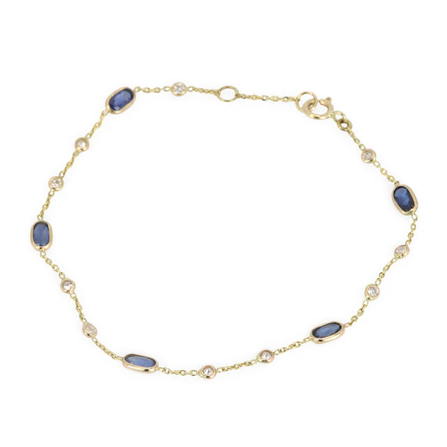 14CT GOLD SAPPHRE & DIAMOND BRACELET.