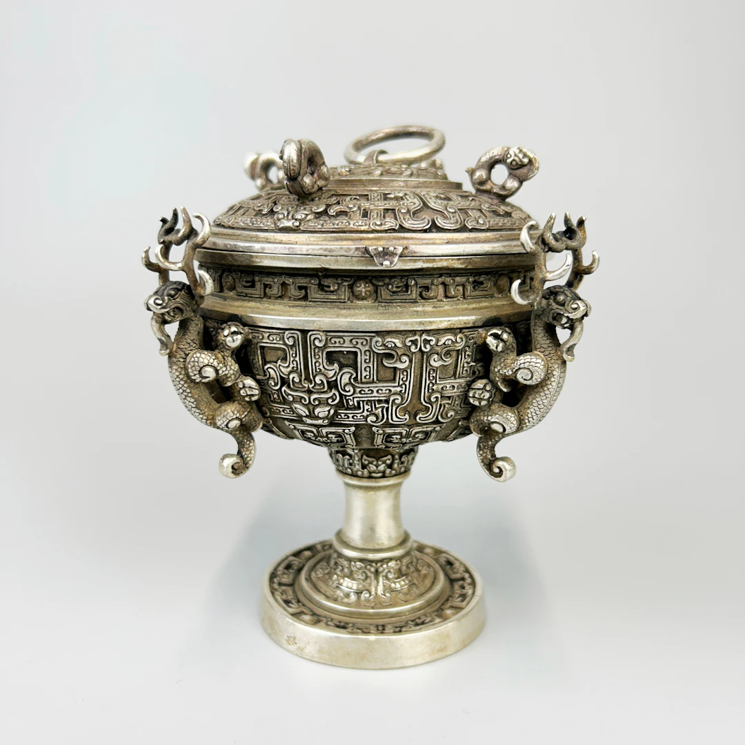 CHINESE SILVERED BRONZE CENSER.