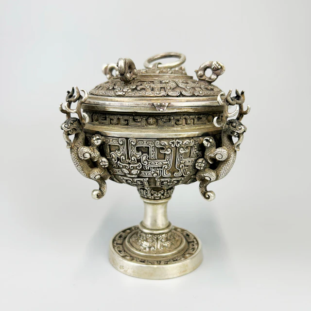 CHINESE SILVERED BRONZE CENSER.