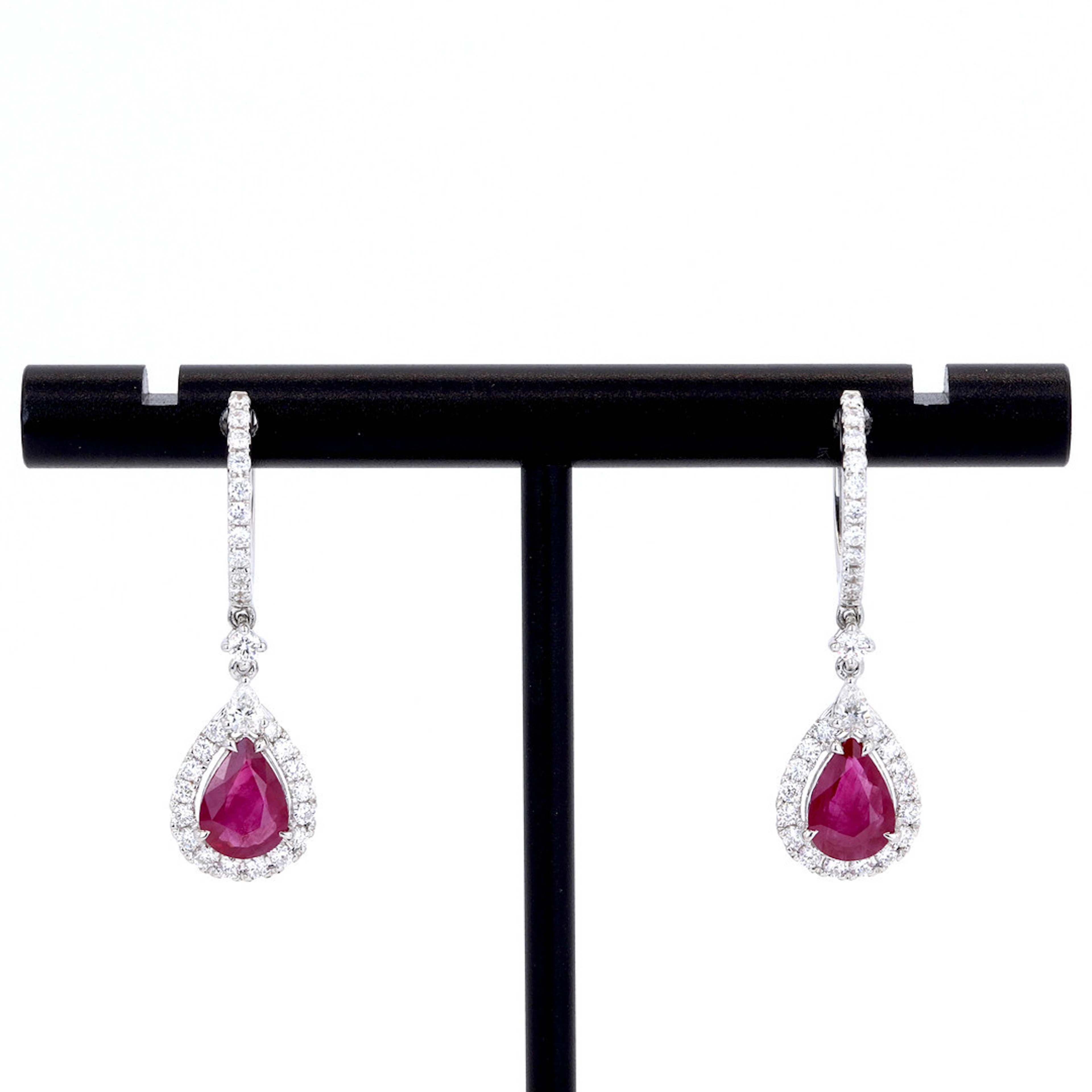 18CT GOLD RUBY & DIAMOND EARRINGS.