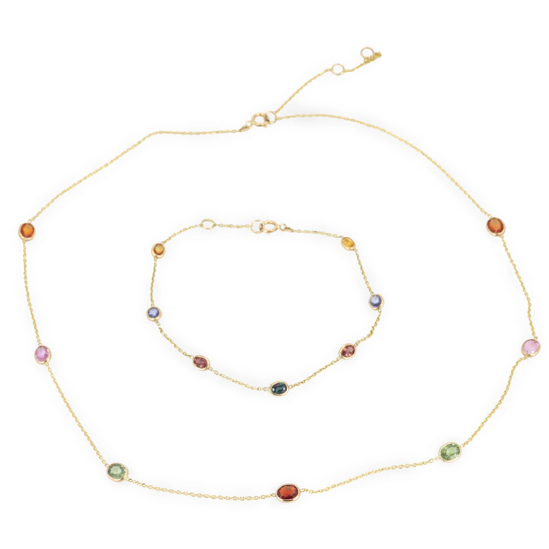 14CT GOLD SAPPHIRE JEWELLERY SET.