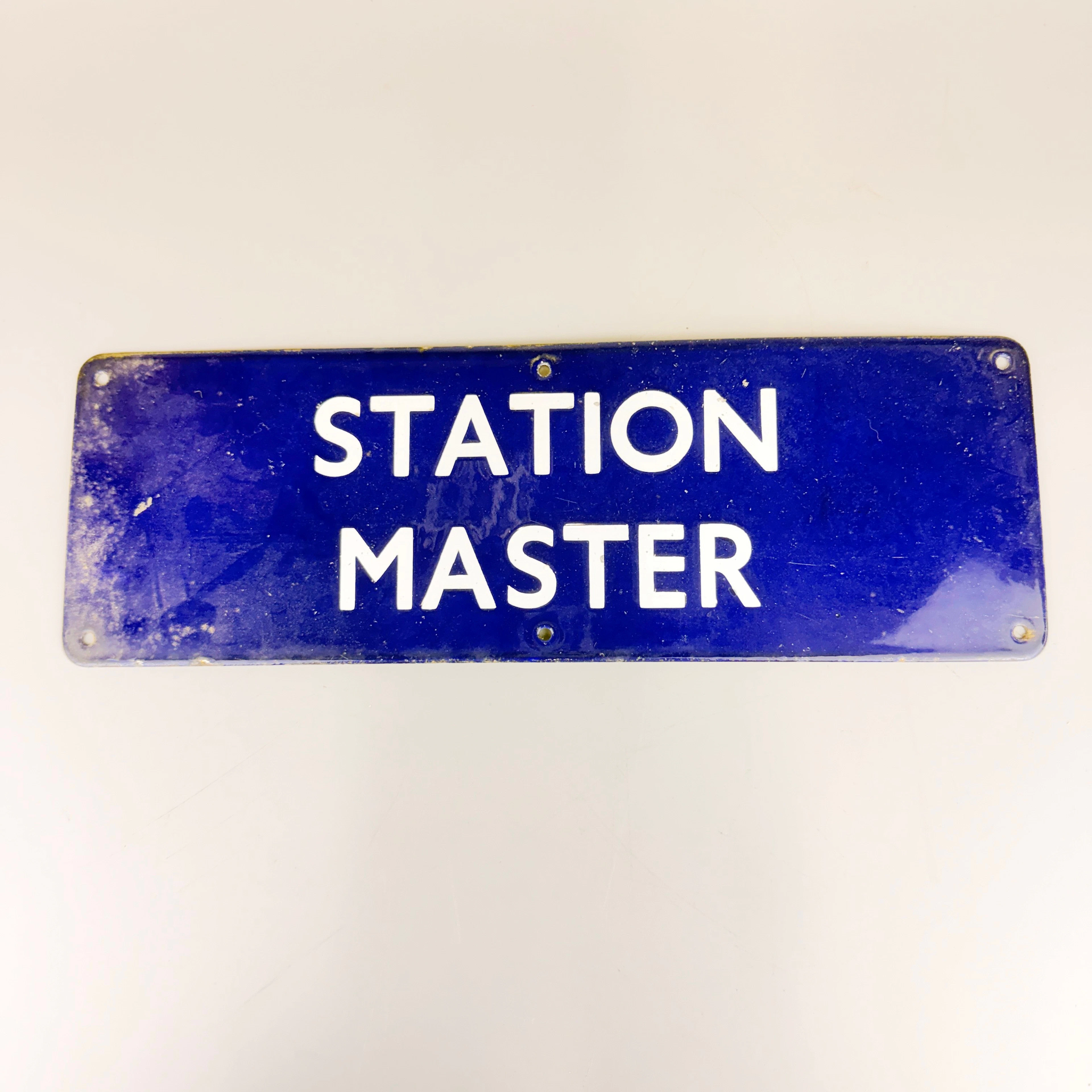 ENAMELLED METAL STATION MASTER SIGN.