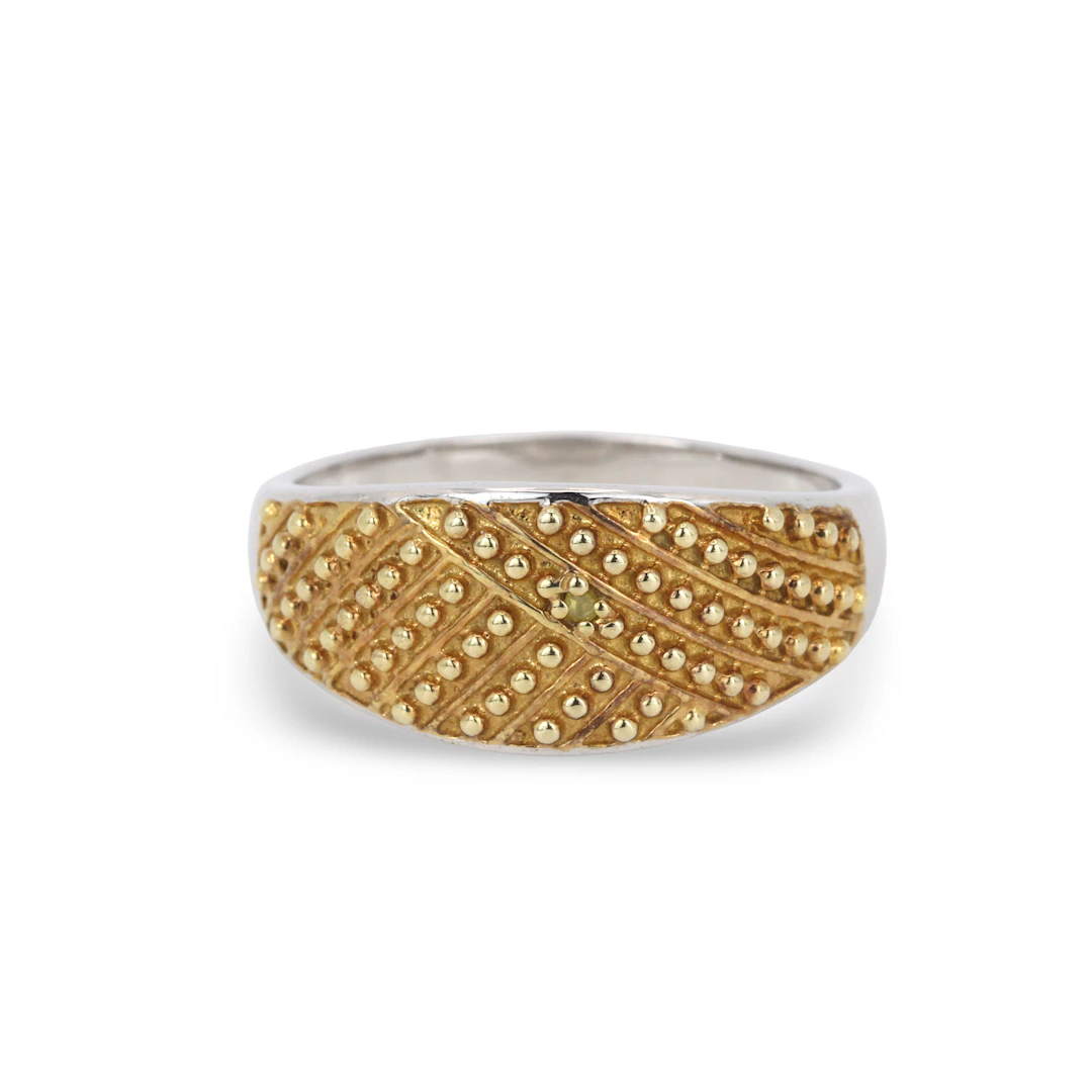 SILVER FANCY YELLOW DIAMOND RING.