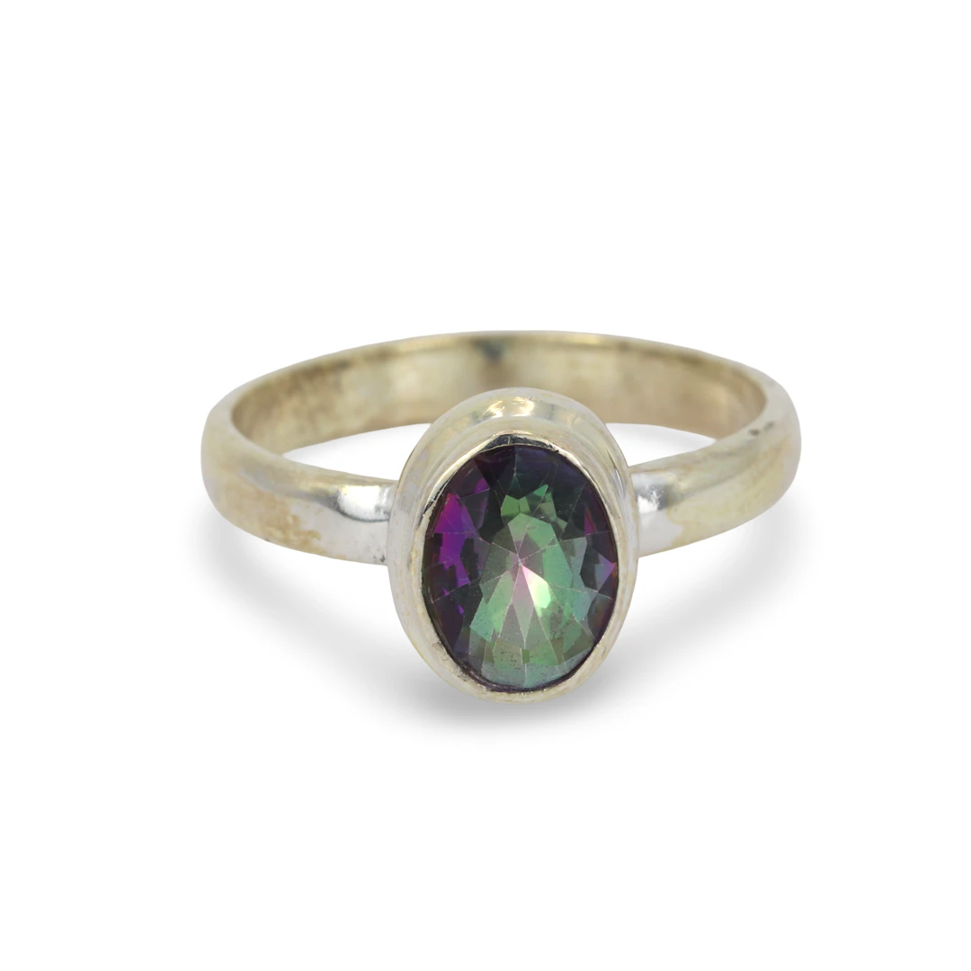 SILVER MYSTIC TOPAZ RING.