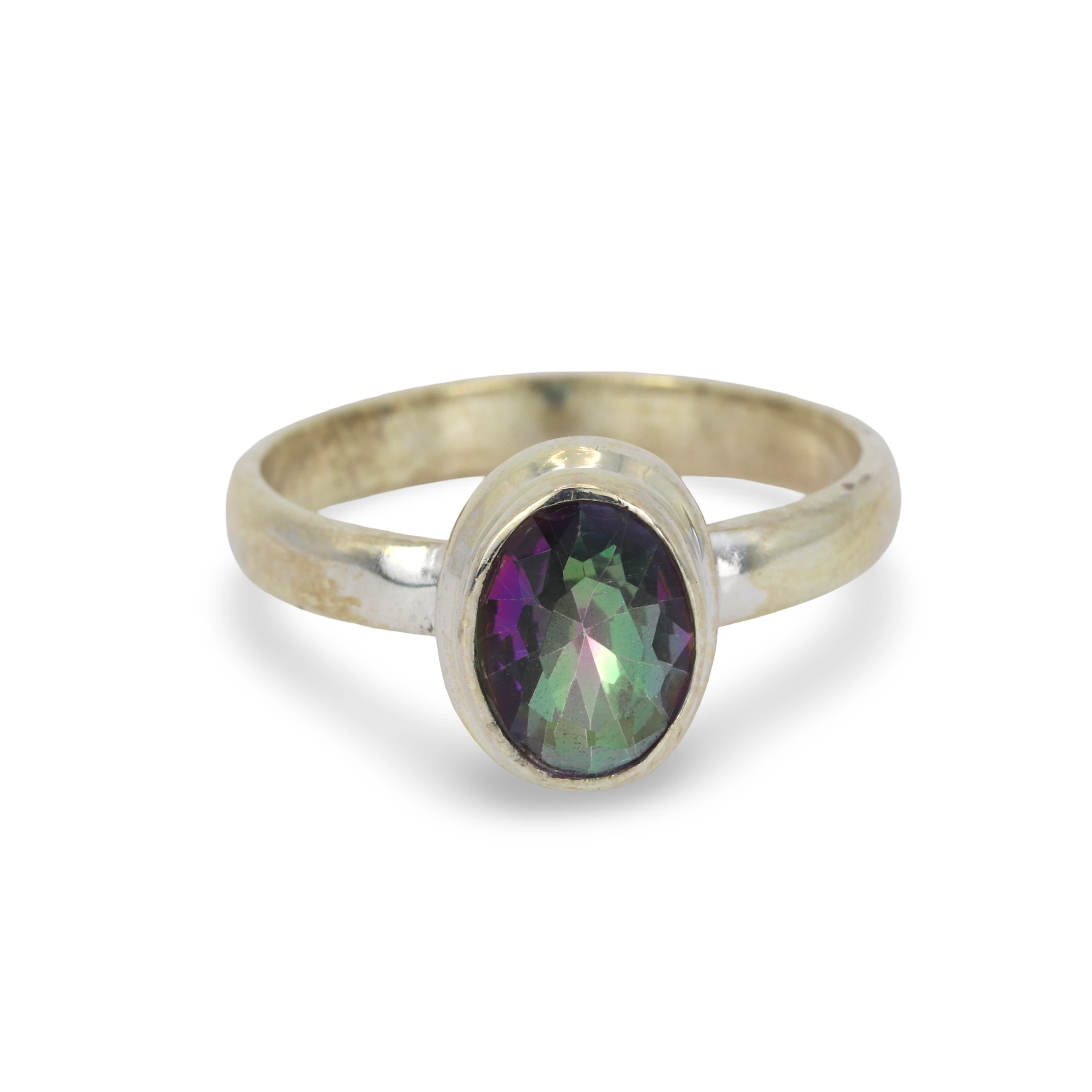 SILVER MYSTIC TOPAZ RING.