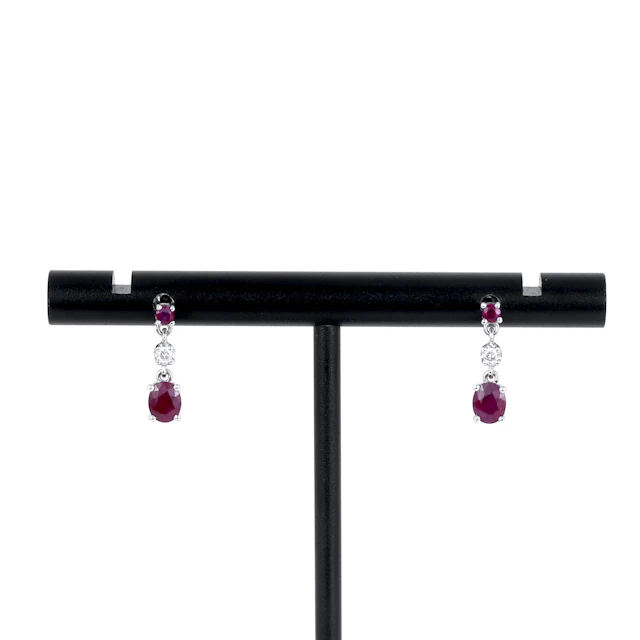 18CT RUBY AND DIAMOND EARRINGS.