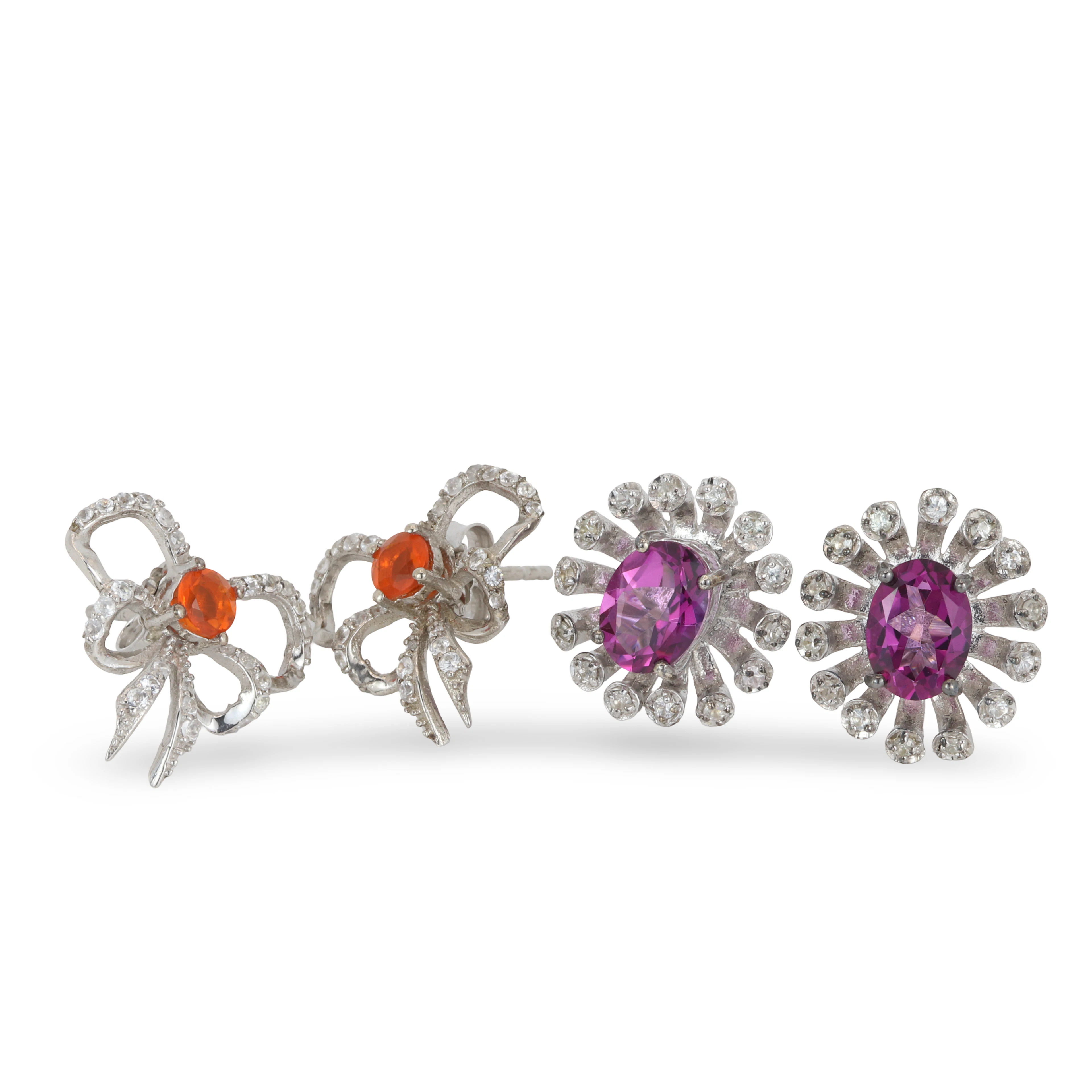 TWO PAIRS OF SILVER STONE SET EARRINGS.