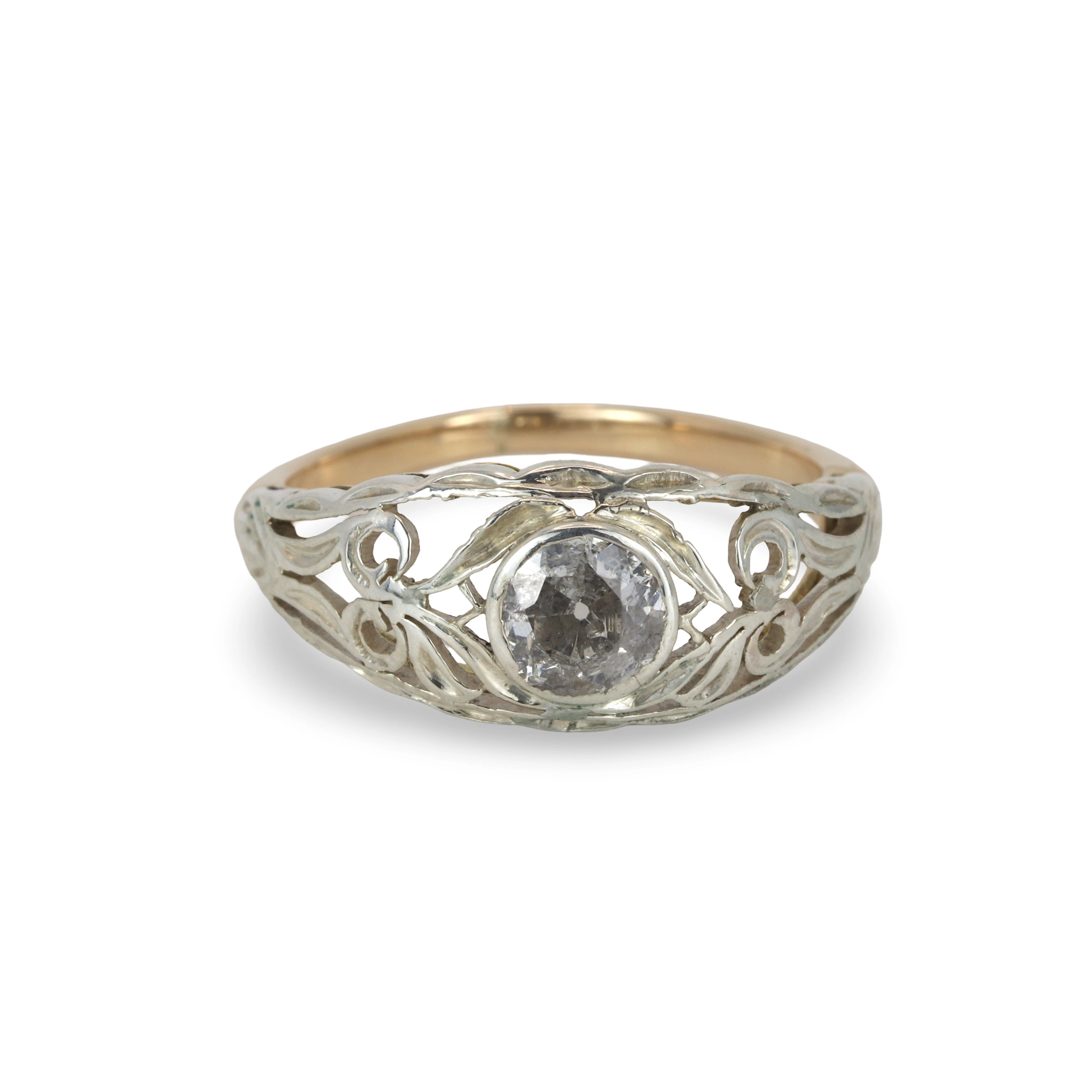 14CT GOLD & SILVER DIAMOND RING.