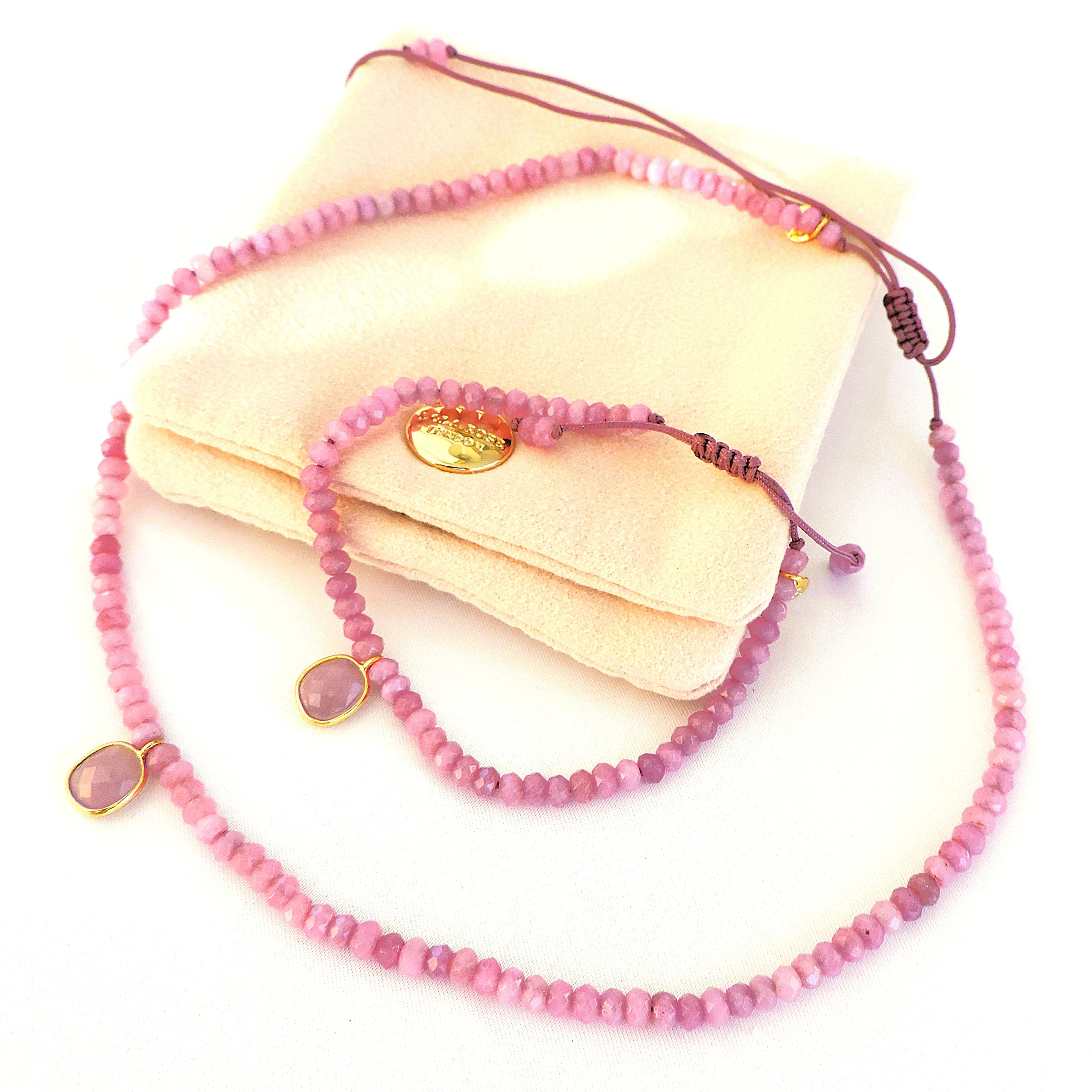LOLA ROSE LONDON PINK QUARTZ GEMSTONE NECKLACE & BRACELET.