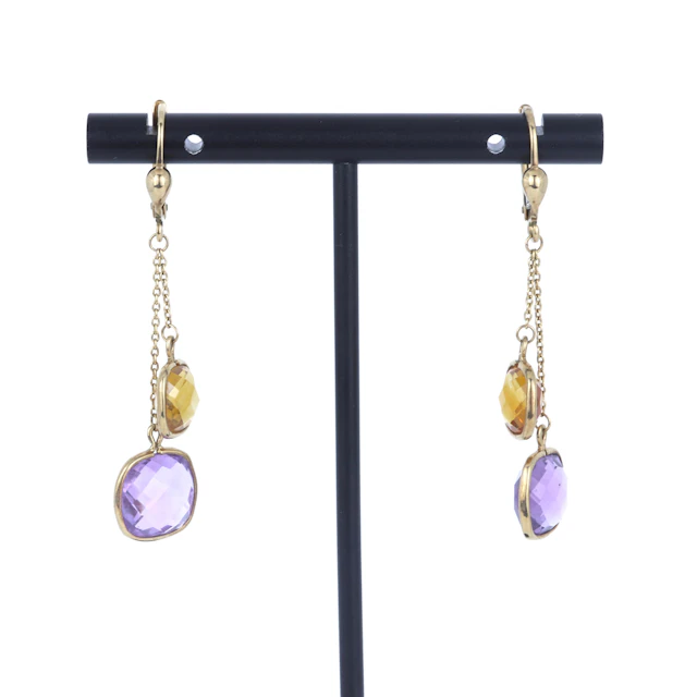 AMETHYST AND CITRINE 9CT EARRINGS.