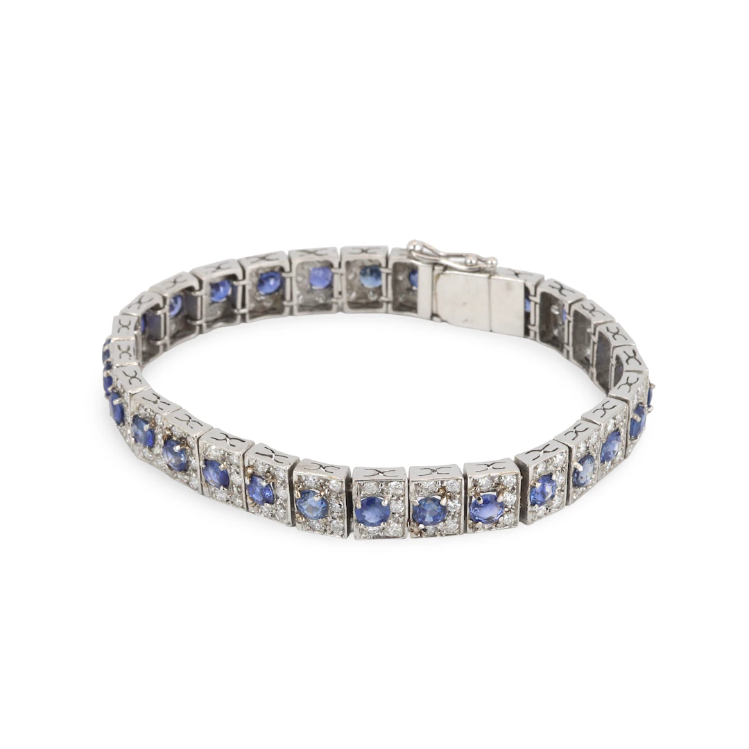 18CT GOLD SAPPHIRE & DIAMOND BRACELET.