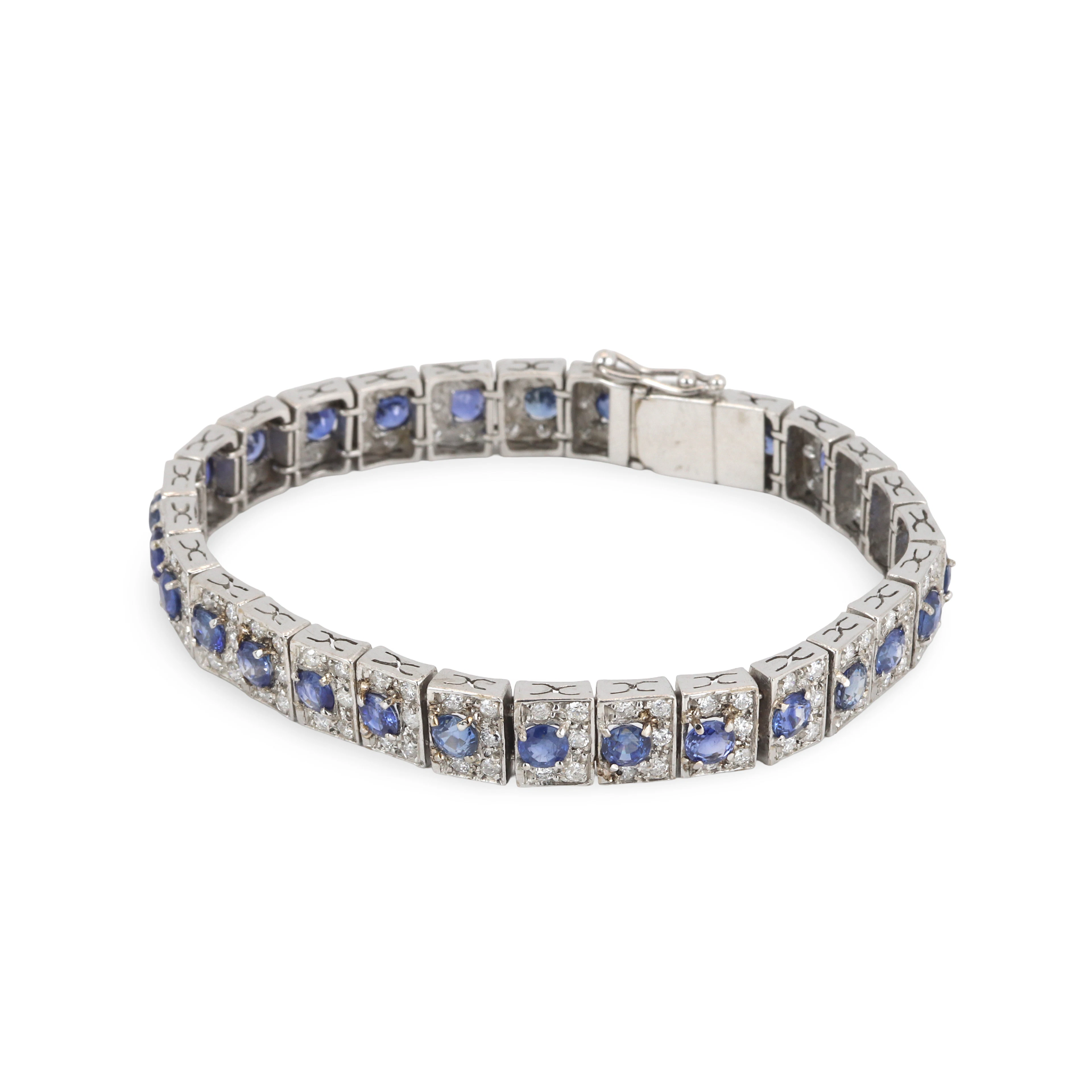 18CT GOLD SAPPHIRE & DIAMOND BRACELET.