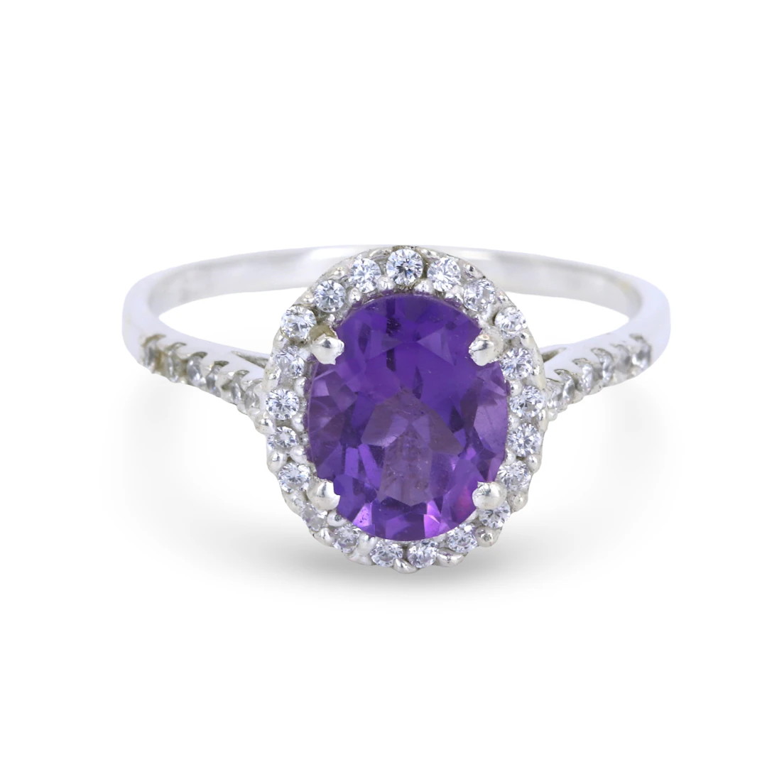 AMETHYST SILVER CLUSTER RING.