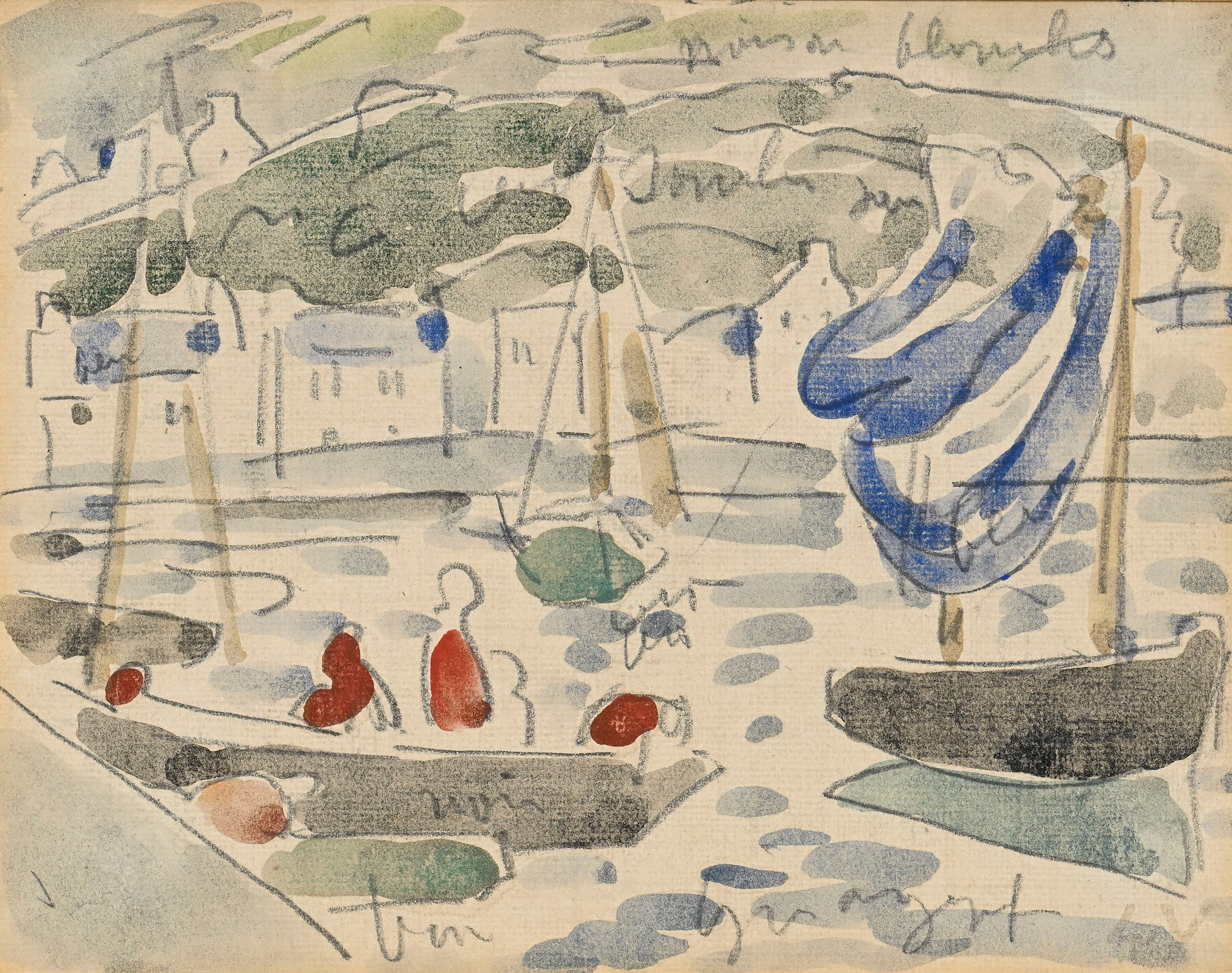 Louis Valtat (1869-1952), Voiliers au port, c. 1930, aquarelle et