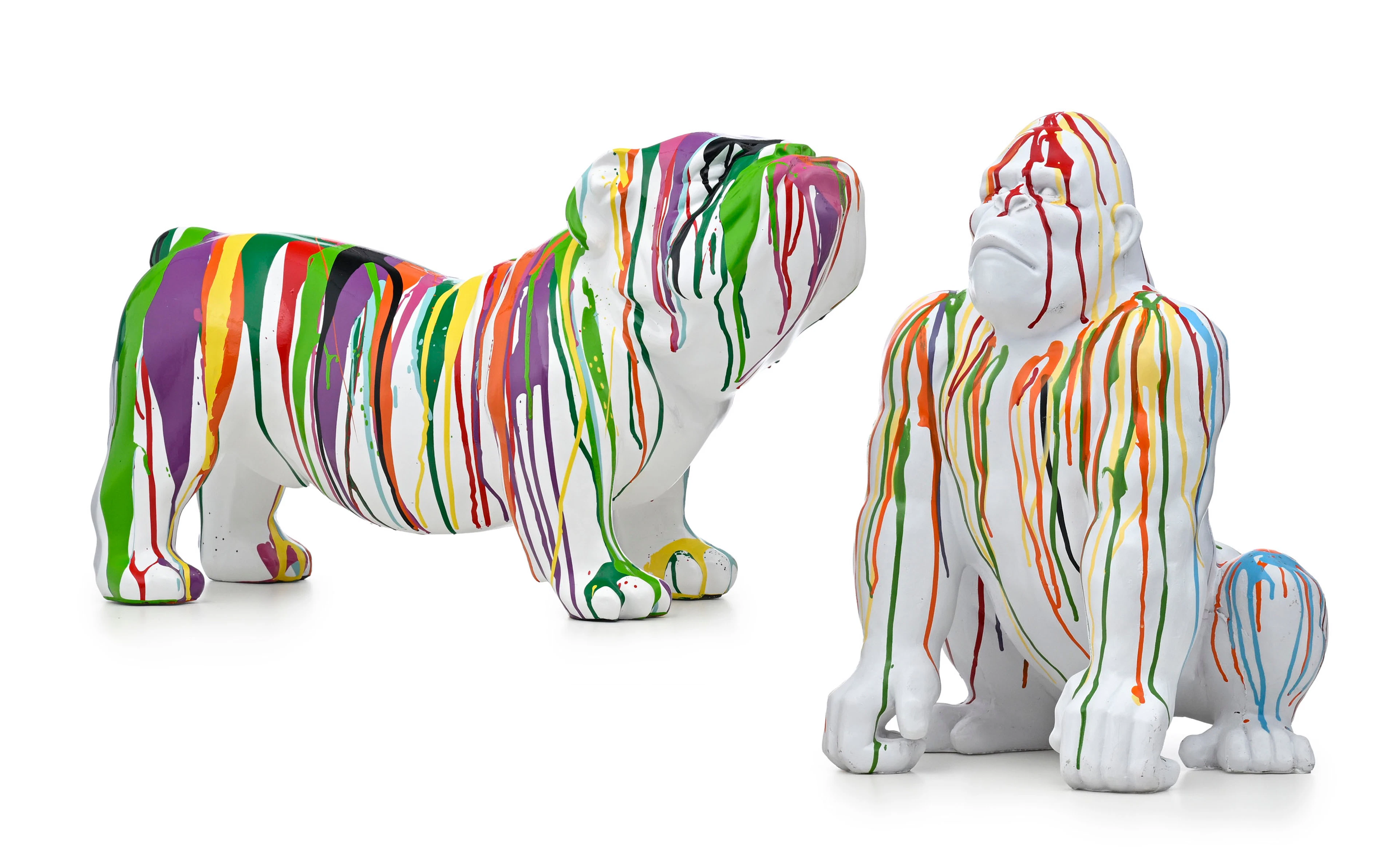 Ecole contemporaine, Gorille accroupi et Bulldog, 2 sculptures en
