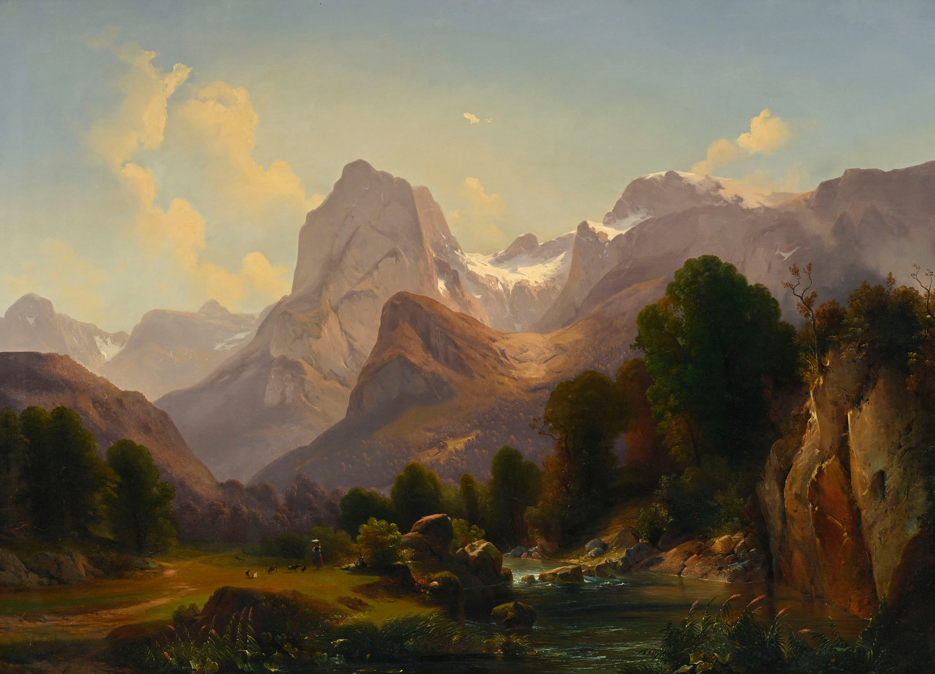 Federico Ashton (1836/40-1904), attribué à, Paysage de montagne animé