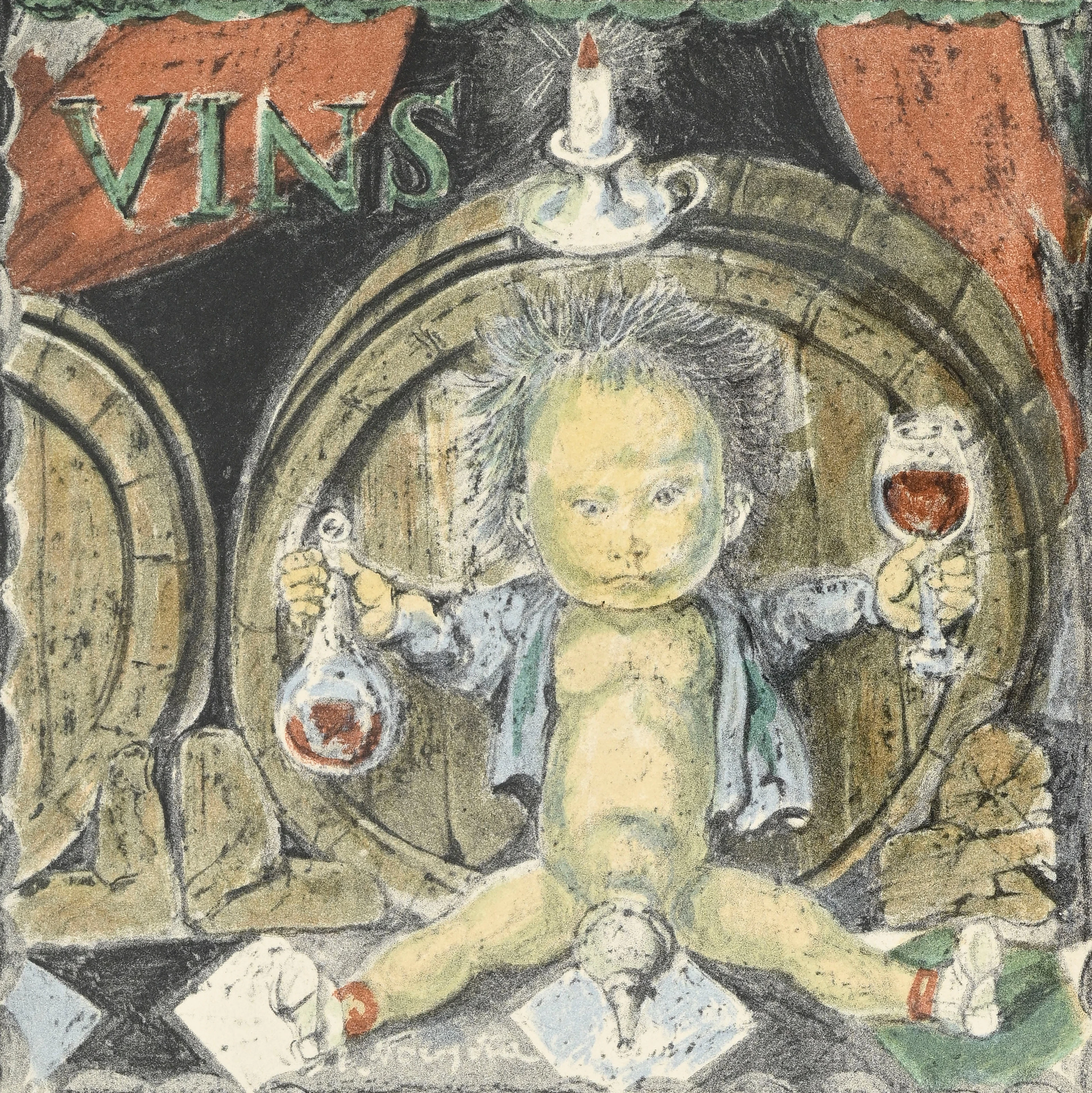 Tsuguharu Foujita (1886-1968), "Vins", lithographie en couleurs, signée