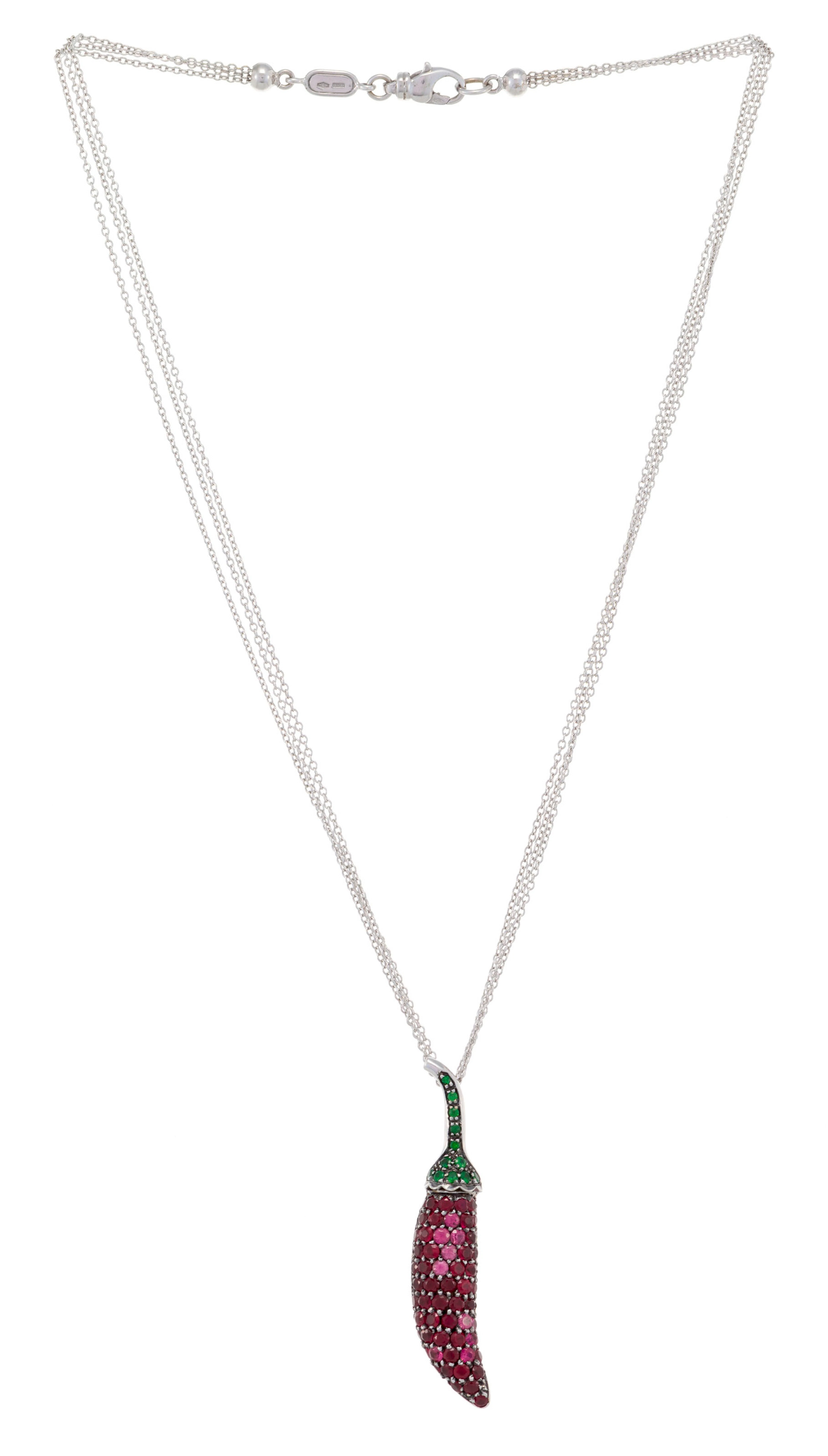 Piero Milano, pendentif piment or gris 750 pavé de tsavorites, de