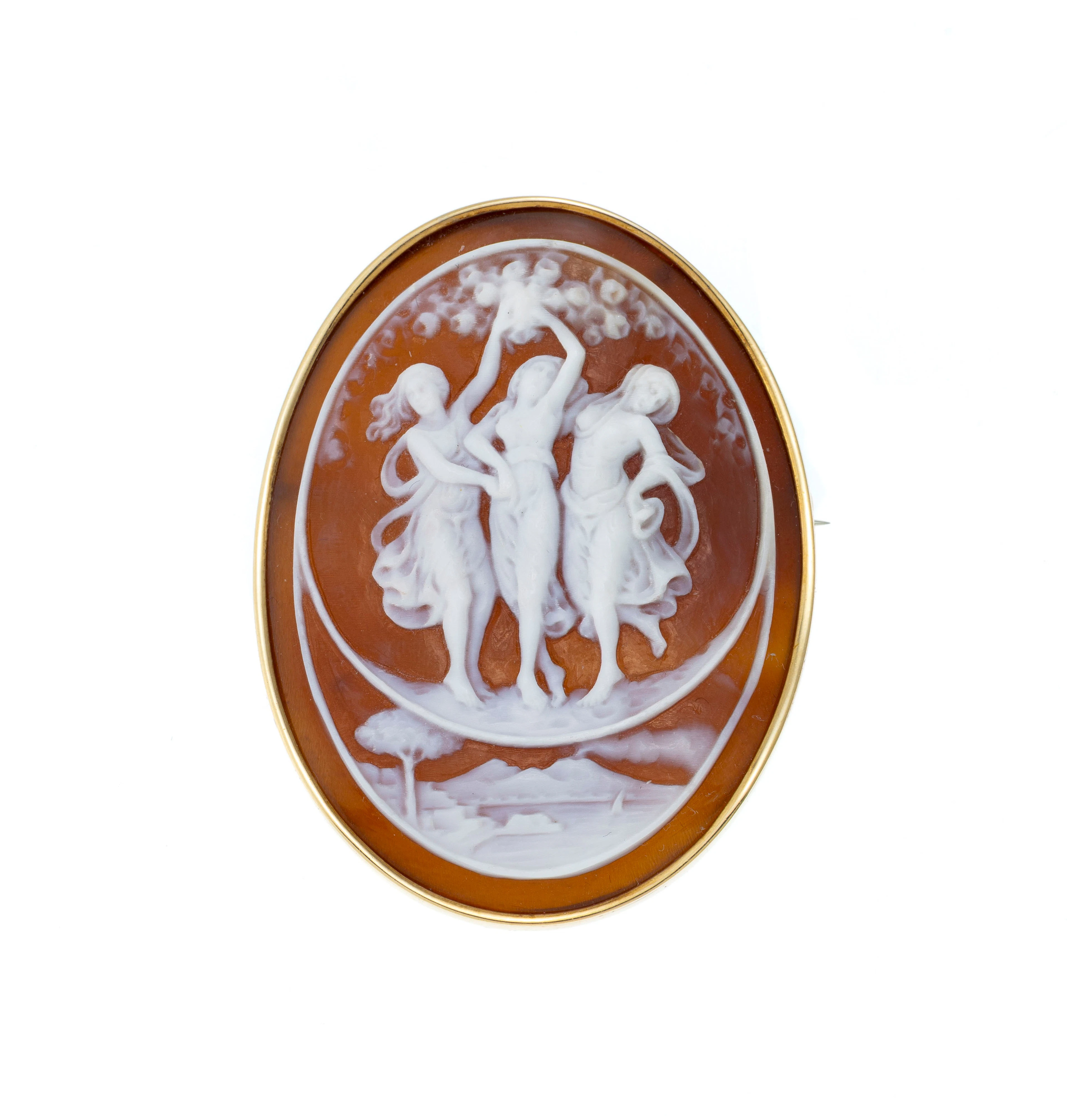 Broche-pendentif or 585 ornée d'un camée sur coquillage représentant