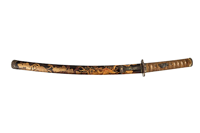 Wakizashi (sabre), Japon, époque Edo, saya en bois laqué, décor takamaki-e