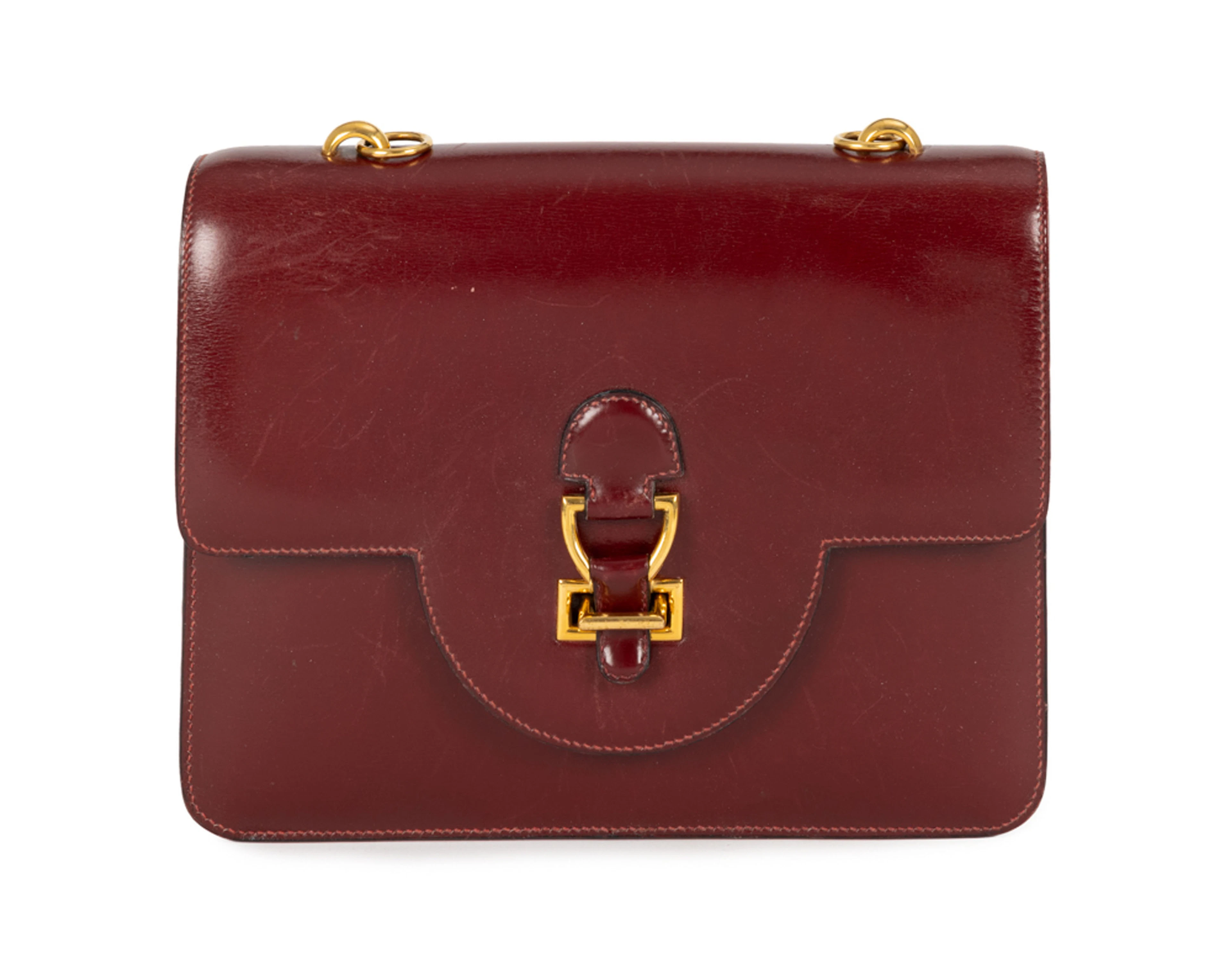 Hermès, sac Sandrine en cuir Box Rouge H, vintage, bijouterie plaquée