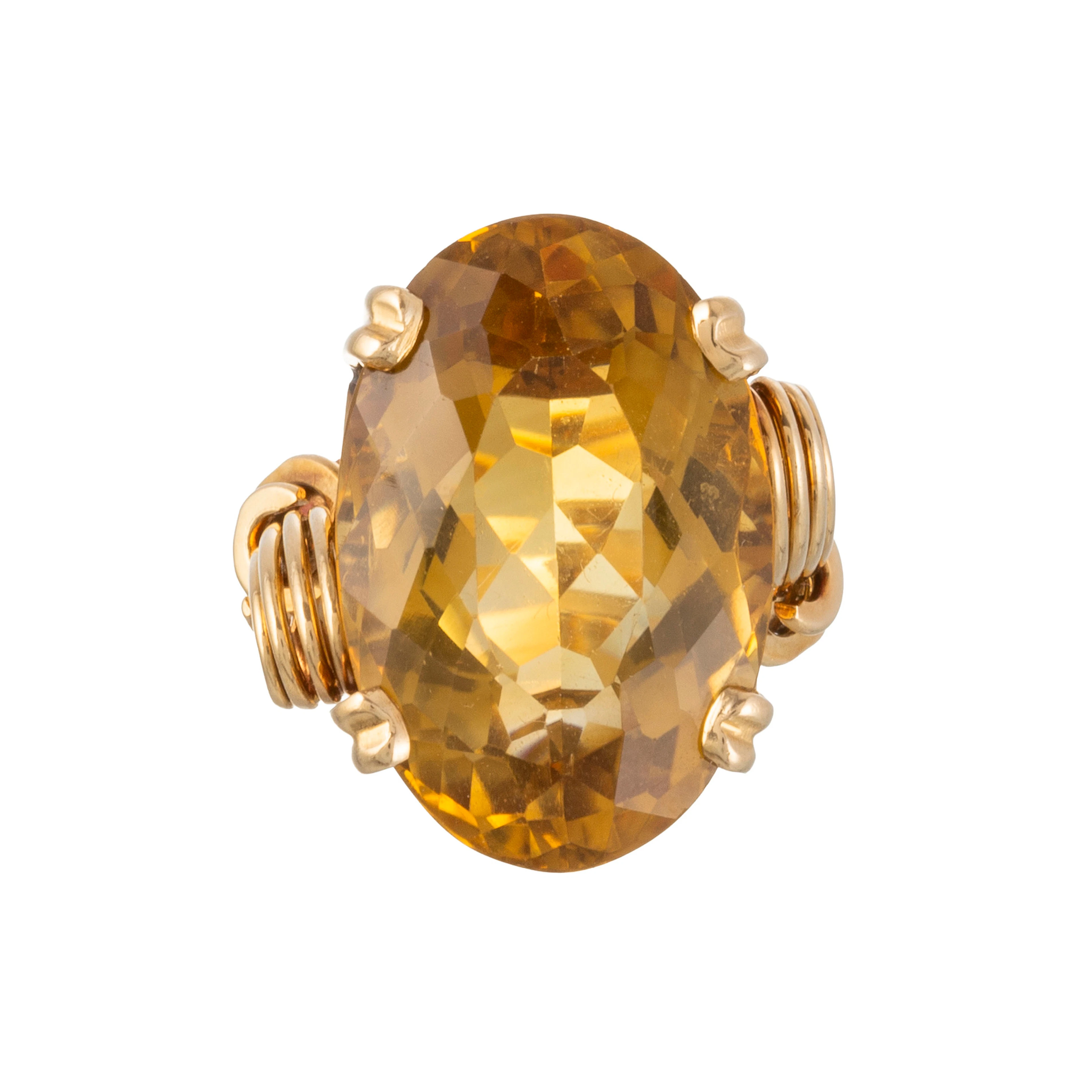 Bague années 1940-50 or 750 sertie d'une citrine taille ovale, doigt 53-13, 8g