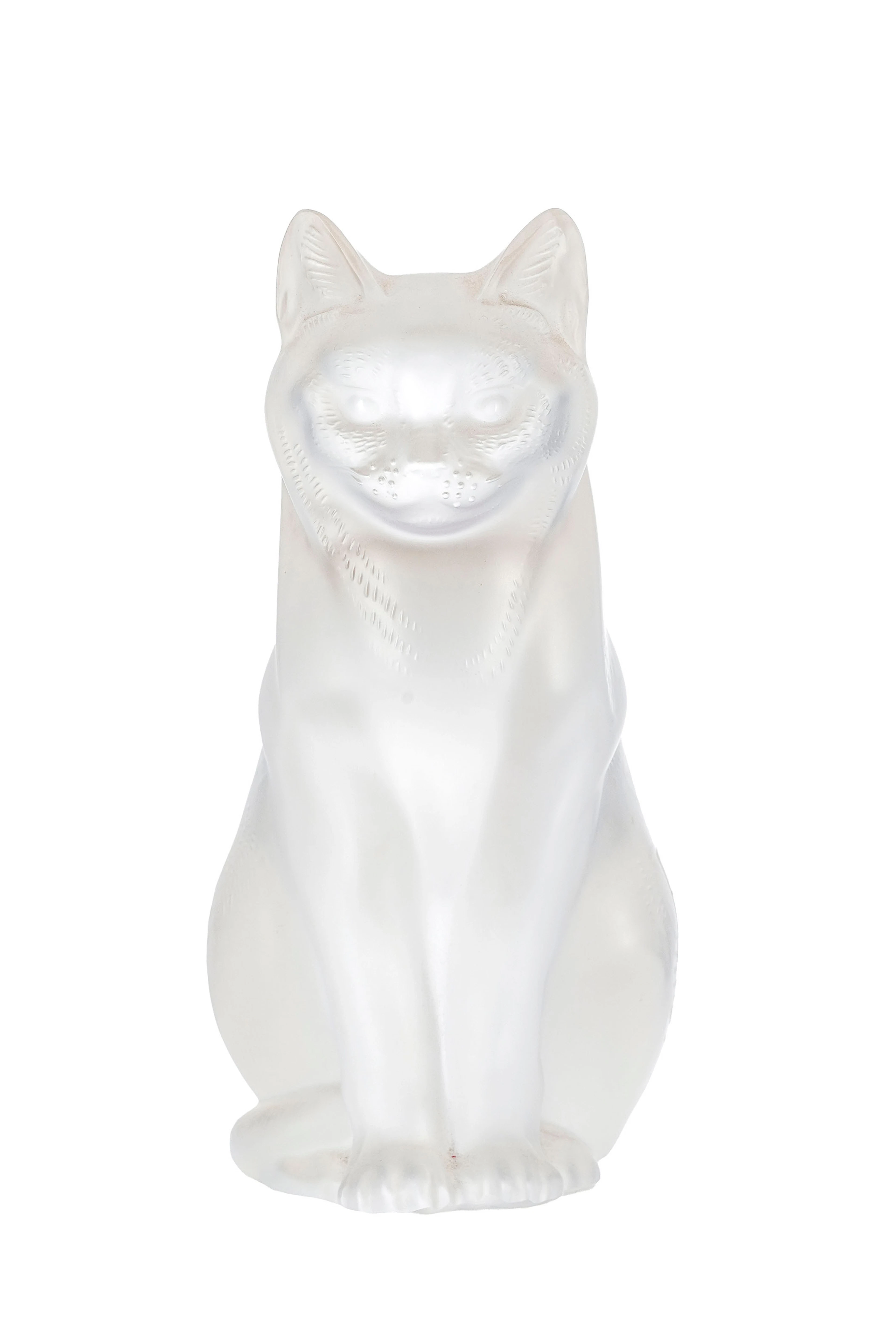 Chat assis, sculpture en verre moulé-pressé satiné signée Lalique